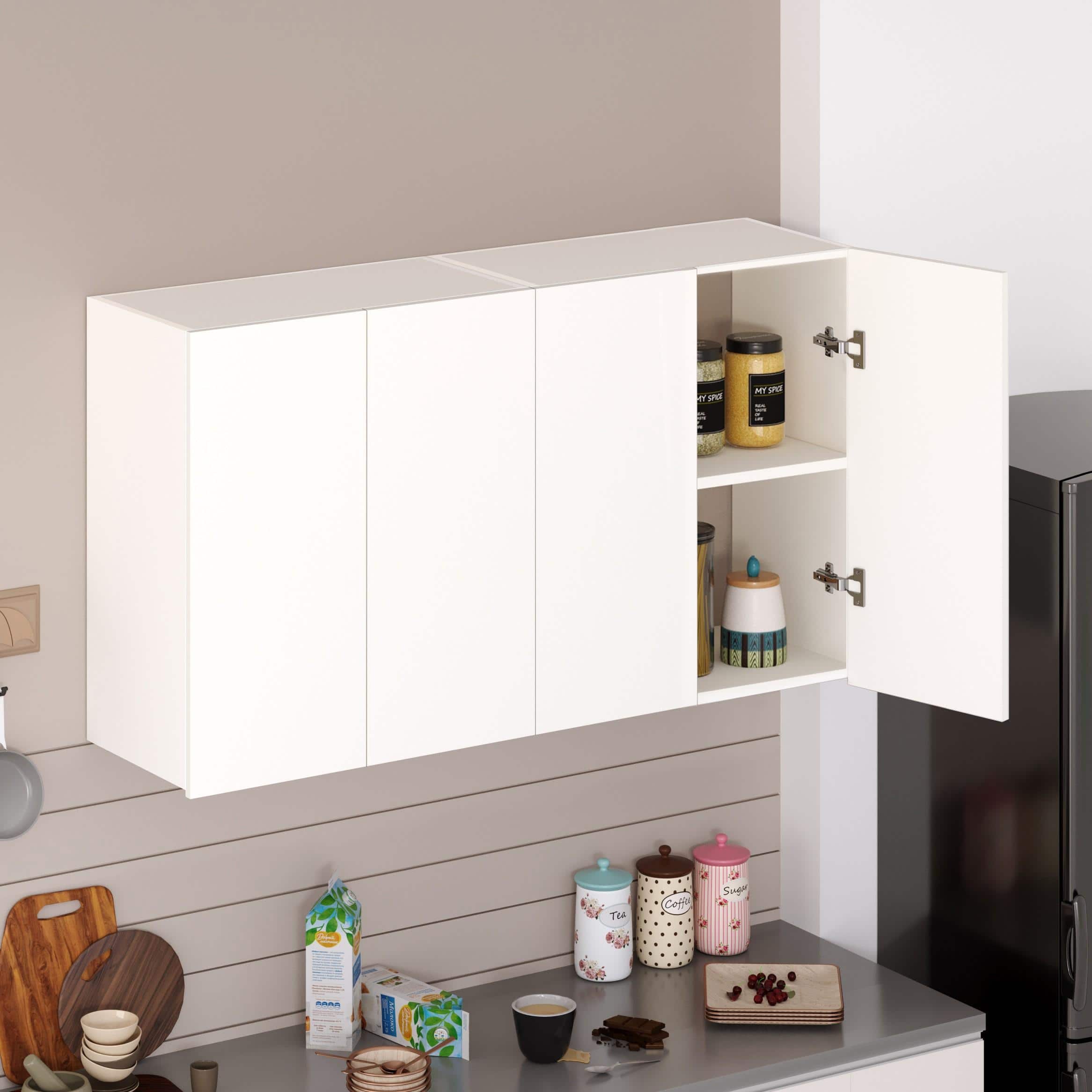 Opryt Engineered Wood Wall Mounted Two Kitchen Cabinet Rack In White Finish