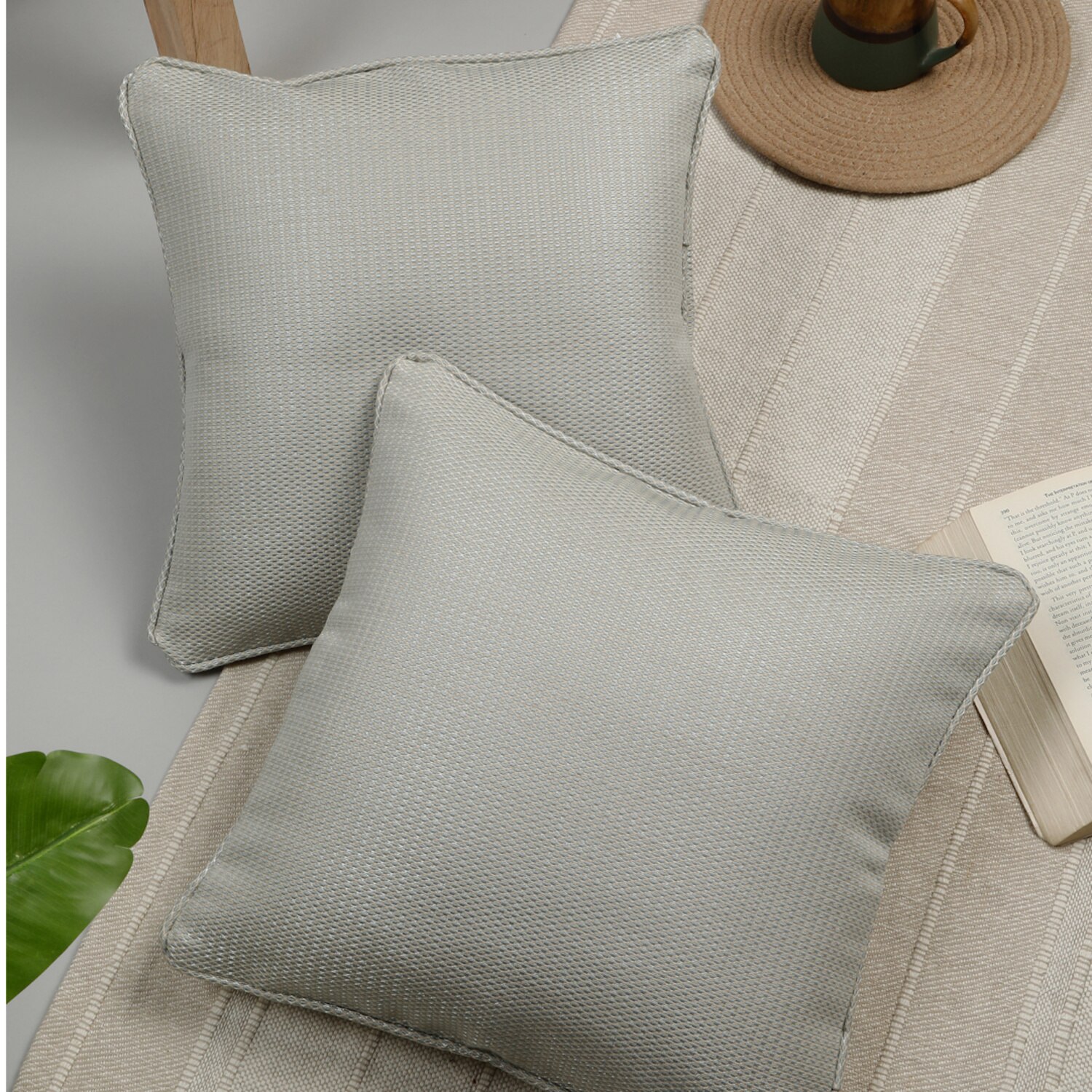 Set Of 2 Jacquard Square Cushion Covers