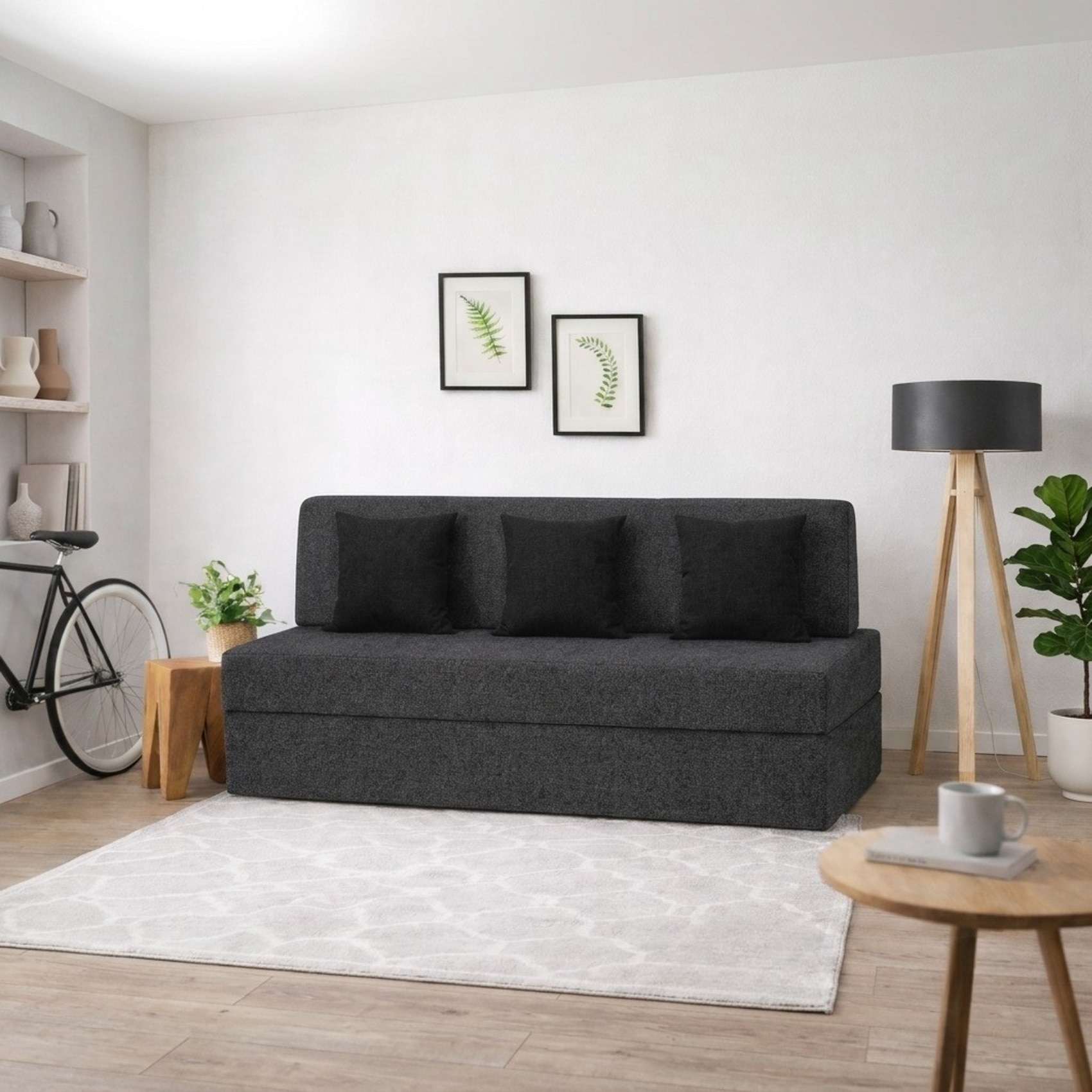 Coirfit Folding 3 Seater Double Fold Out Sofa Cum Bed in Dark Grey Colour