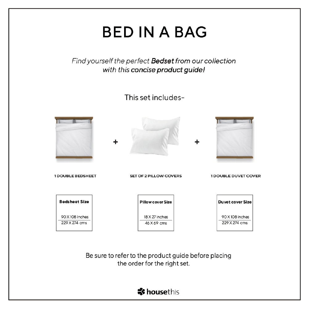 Gamathi 1 Double Bed Sheet & 2 Pillow Covers + 1 Double Duvet Cover with Rust colour