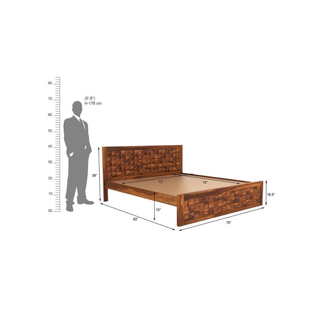 Reden Solid Wood King Size Non Storage Bed In Teak Finish