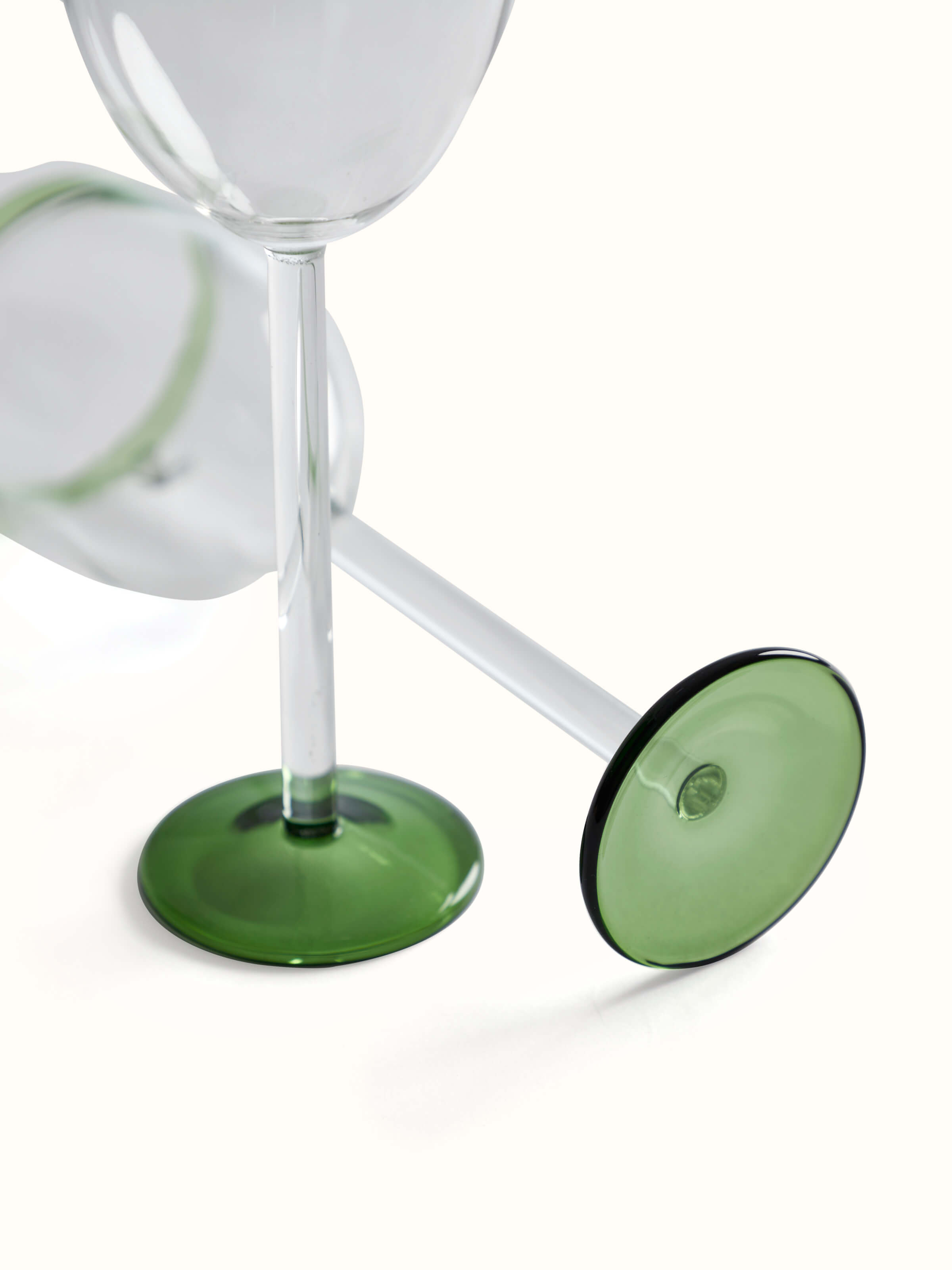 Detailed view of green wine glasses (6 pcs) showing the texture and finish of the glass.