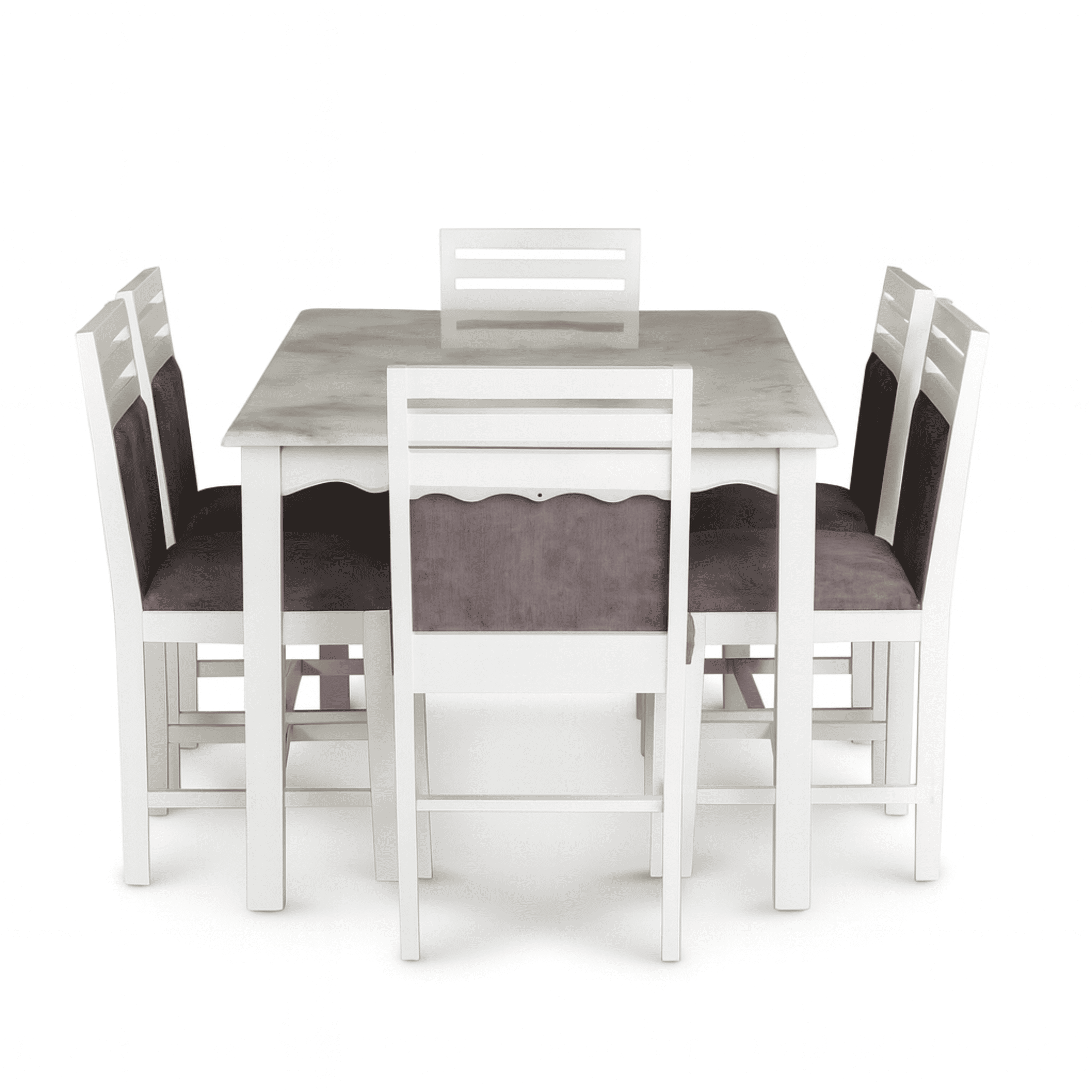 Globally Indian Compact Wooden Dining Table Set For 6 – White Painted Finish With Cushioned Seating