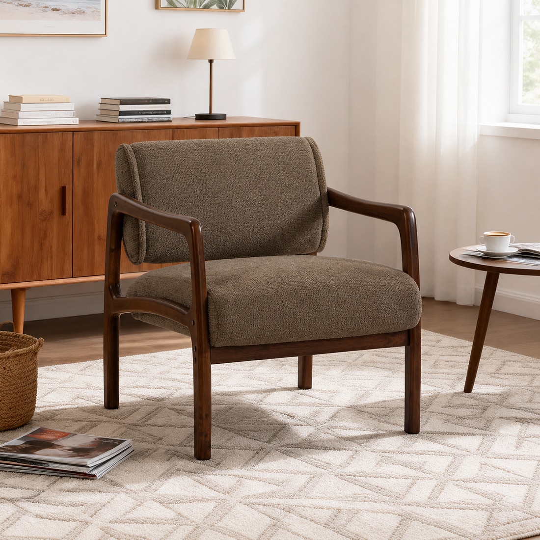 Citrus Boucle Fabric Arm Chair in Brown - KURSIWALLAH