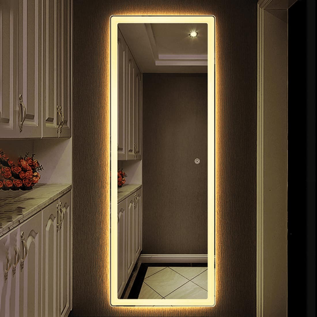 Full-Length Bedroom Dressing Mirror with Lights Adjustable LED Standing Mirror
