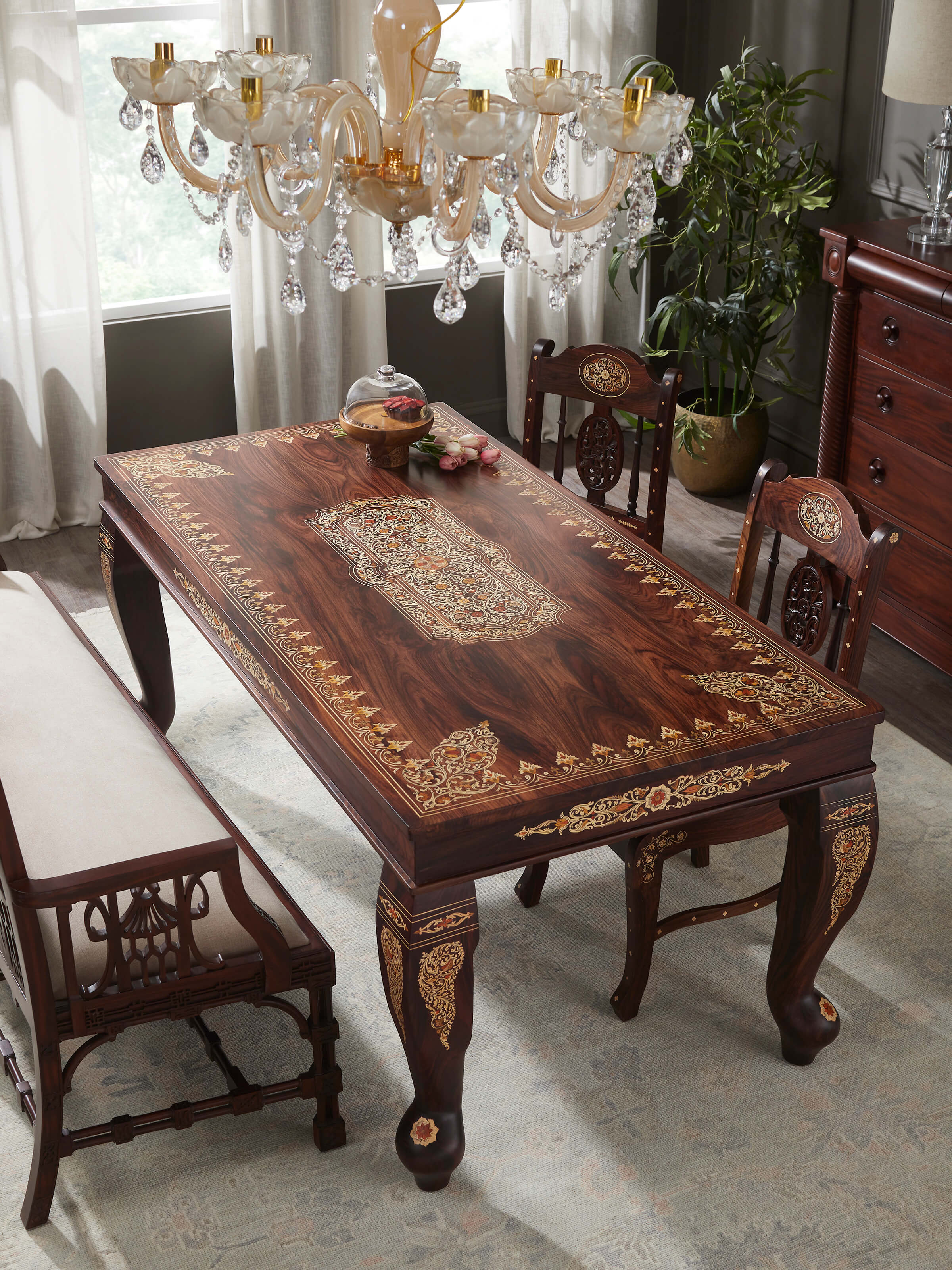 Rosewood Inlay 6-seater Dining Table