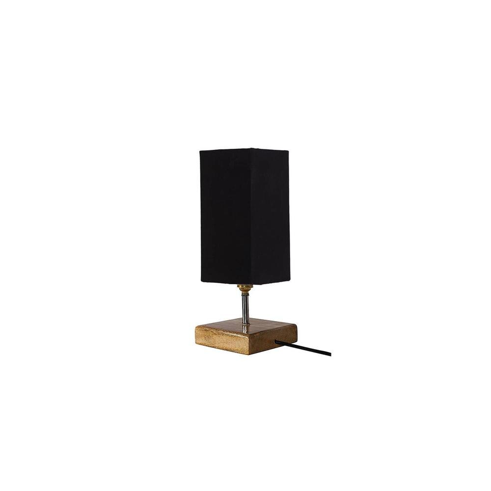 Ernest Black cotton table lamp with Square Natural Wood Base