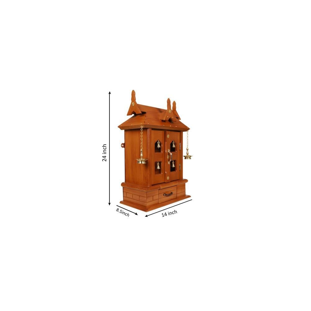 tanmayi engineered wood prayer unit in teak finish