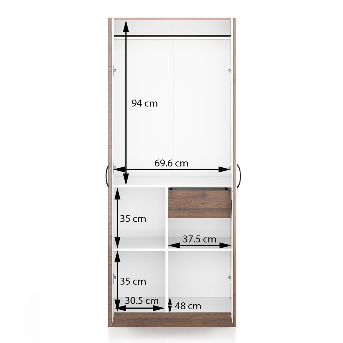 Zoey Engineered Wood 2 Door Wardrobe in Classic Walnut Finish