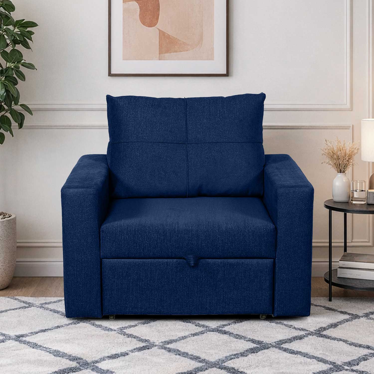 Bella One  Seater Pull Out Fabric Sofa Cum Bed Navy Blue - Home Lifestylez
