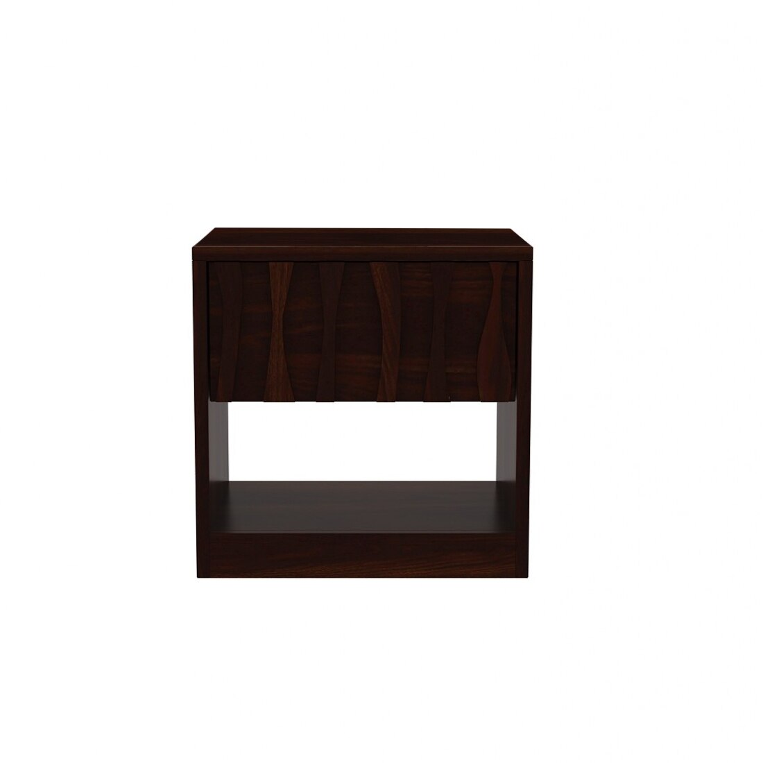 Wave Solid Wood  Bedside Table in Walnut Finish