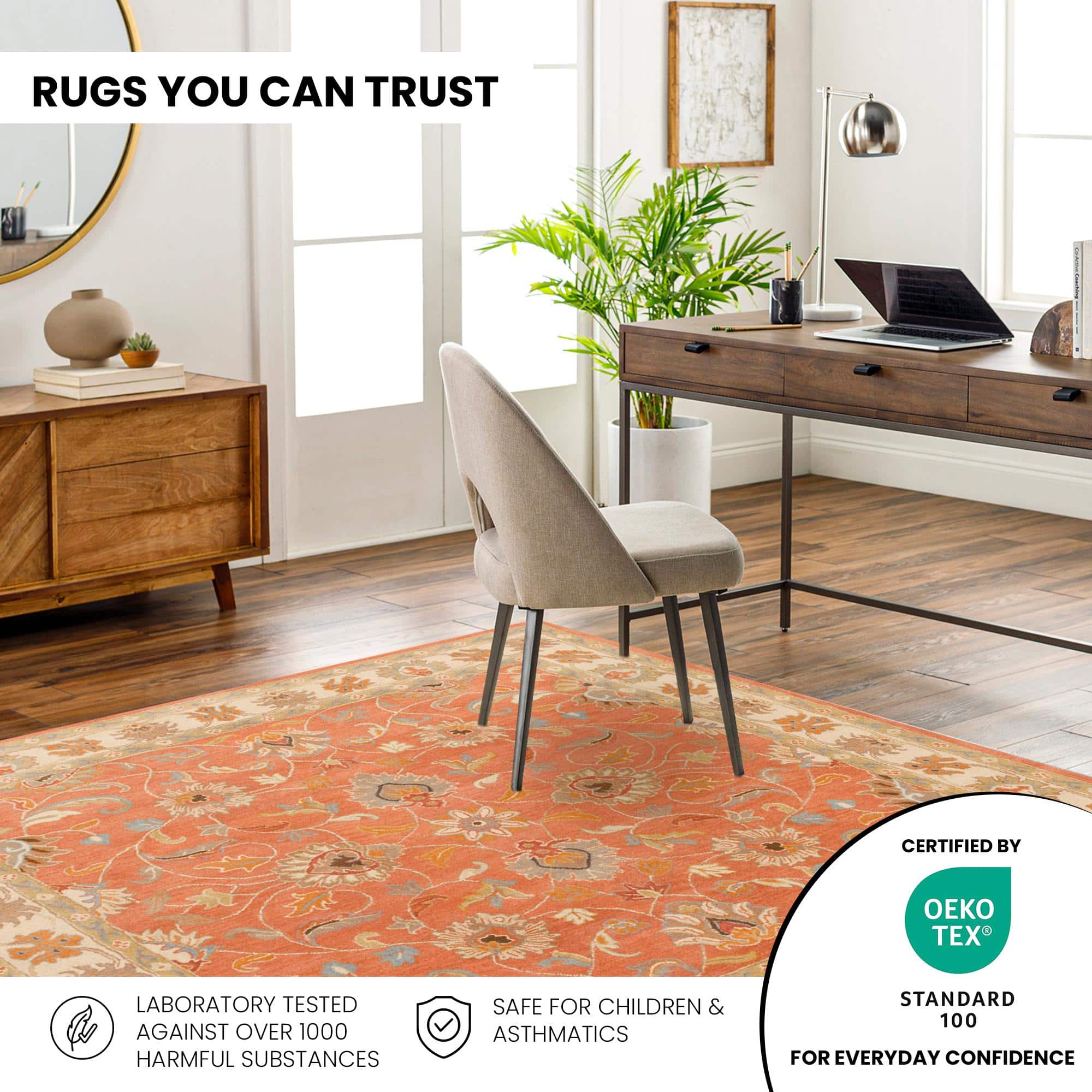 Rust Floral Wool 8x11 Carpet