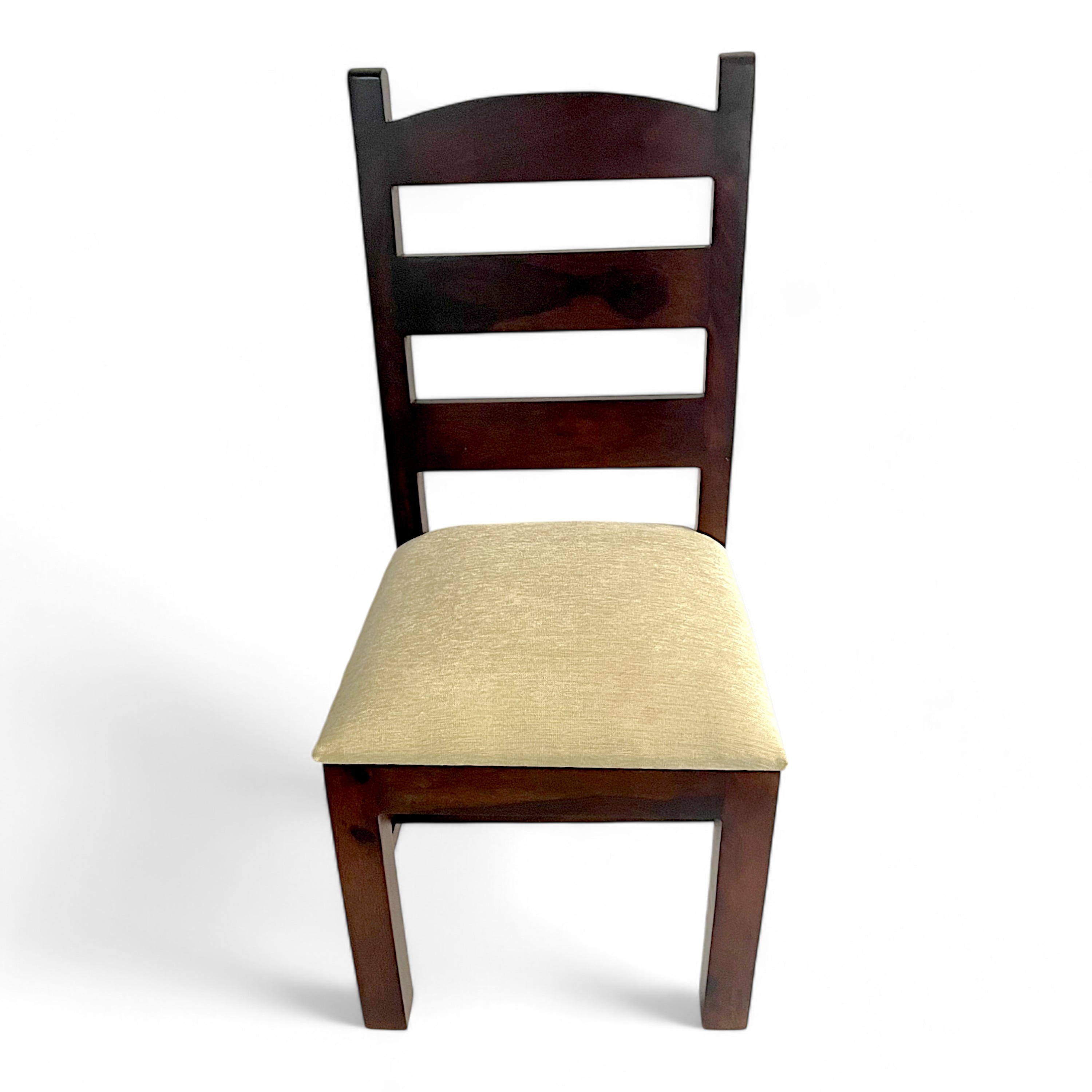 Newport Sheesham Wood   Dining Chair in Beige Mossy Fabric     DARK WALNUT FINISH