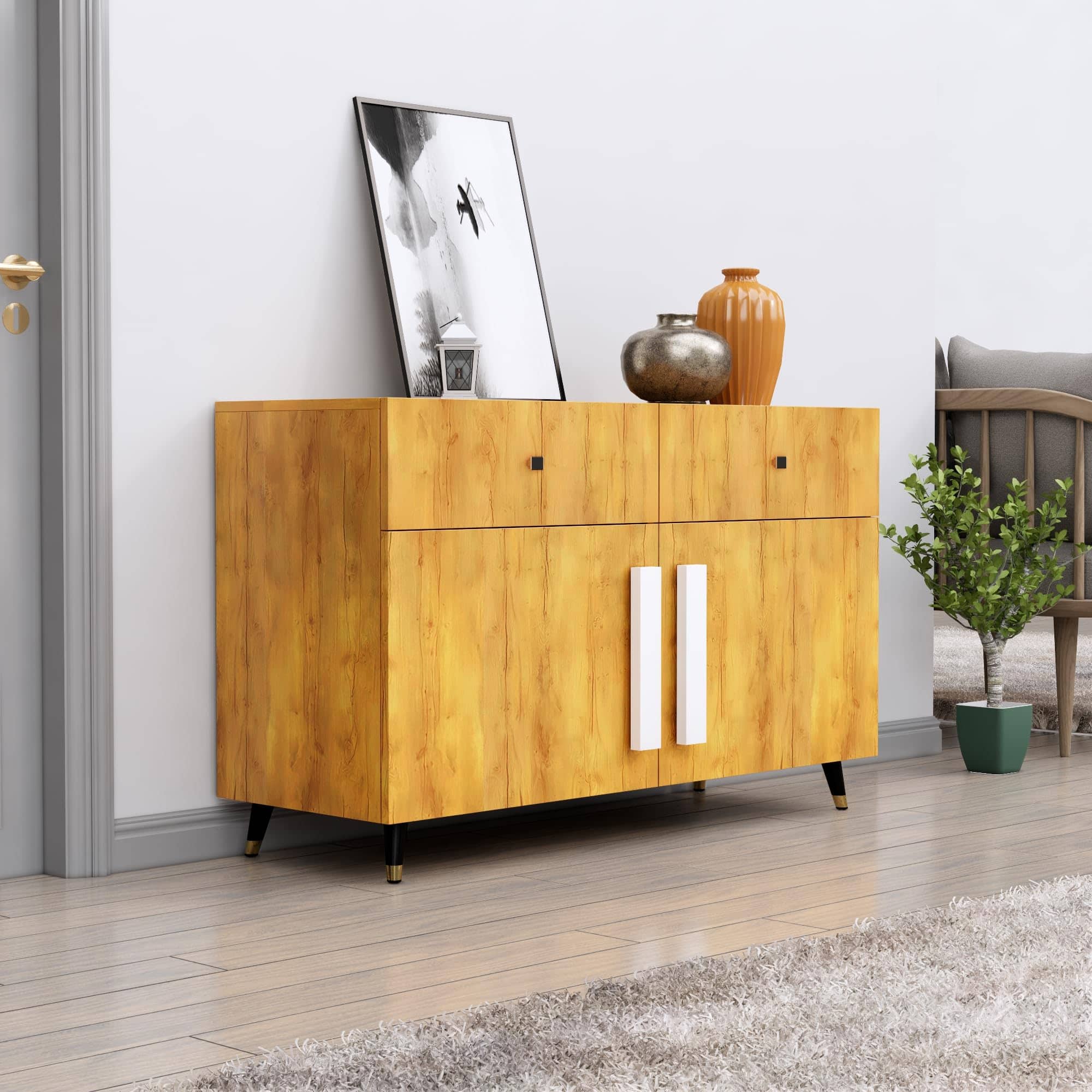 Hexa Red Multipurpose Storage Cabinet With 2 Drawer 2 Door in Giant Wood Colour - HexaRed
