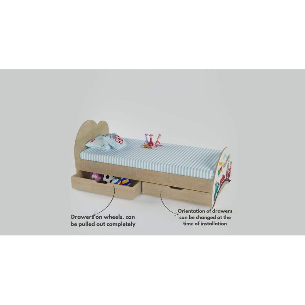 Cloud Tails Engineered Wood Drawer Storage Bed in White Colour
