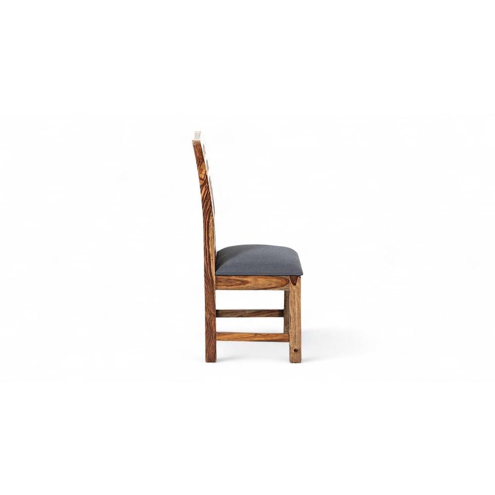 Columbus wood Dining Chair in Anchor Grey Fabric Cushioning with TEAK FINISH