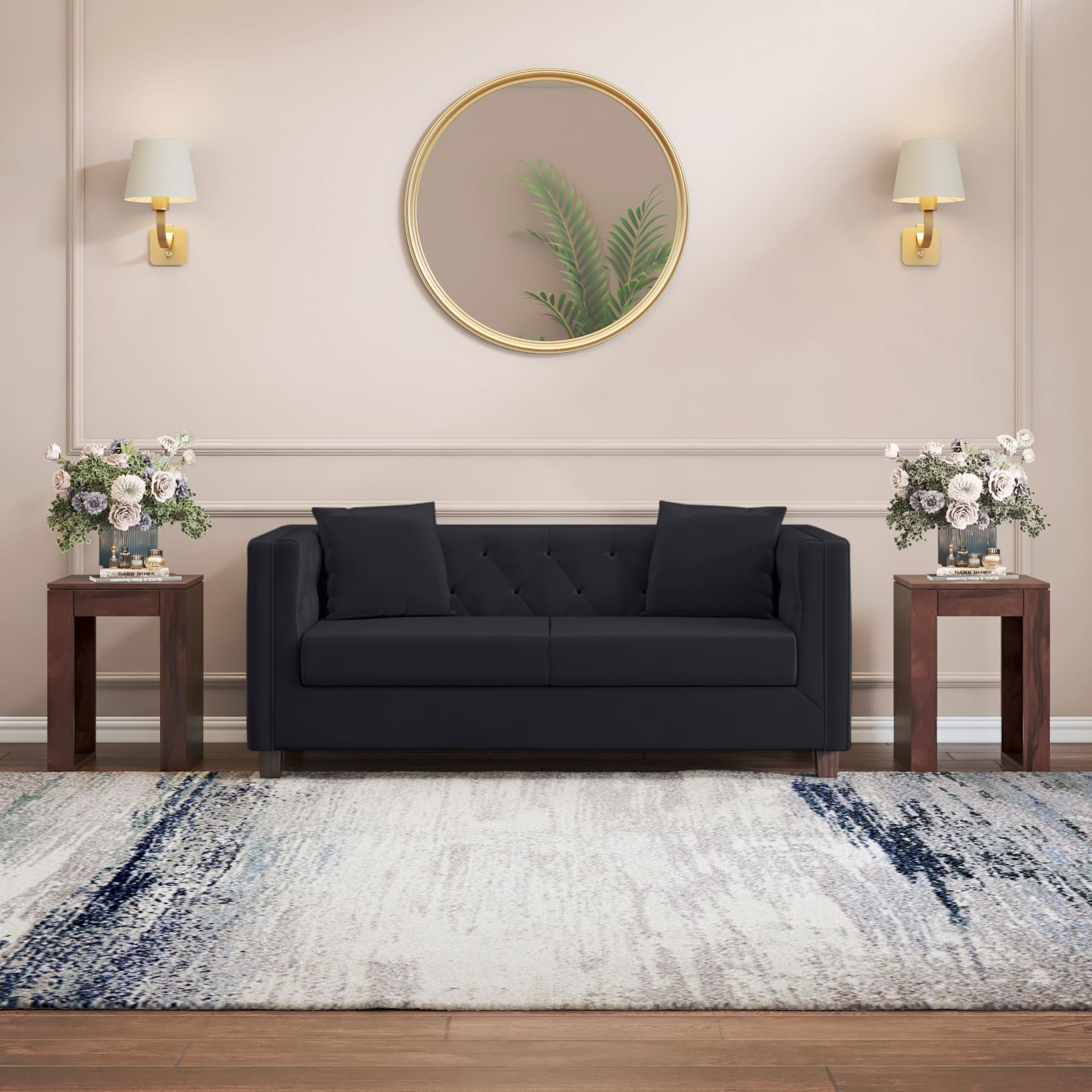 Windsor Premium 2 Seater Fabric Sofa in Deep blue velvet Colour