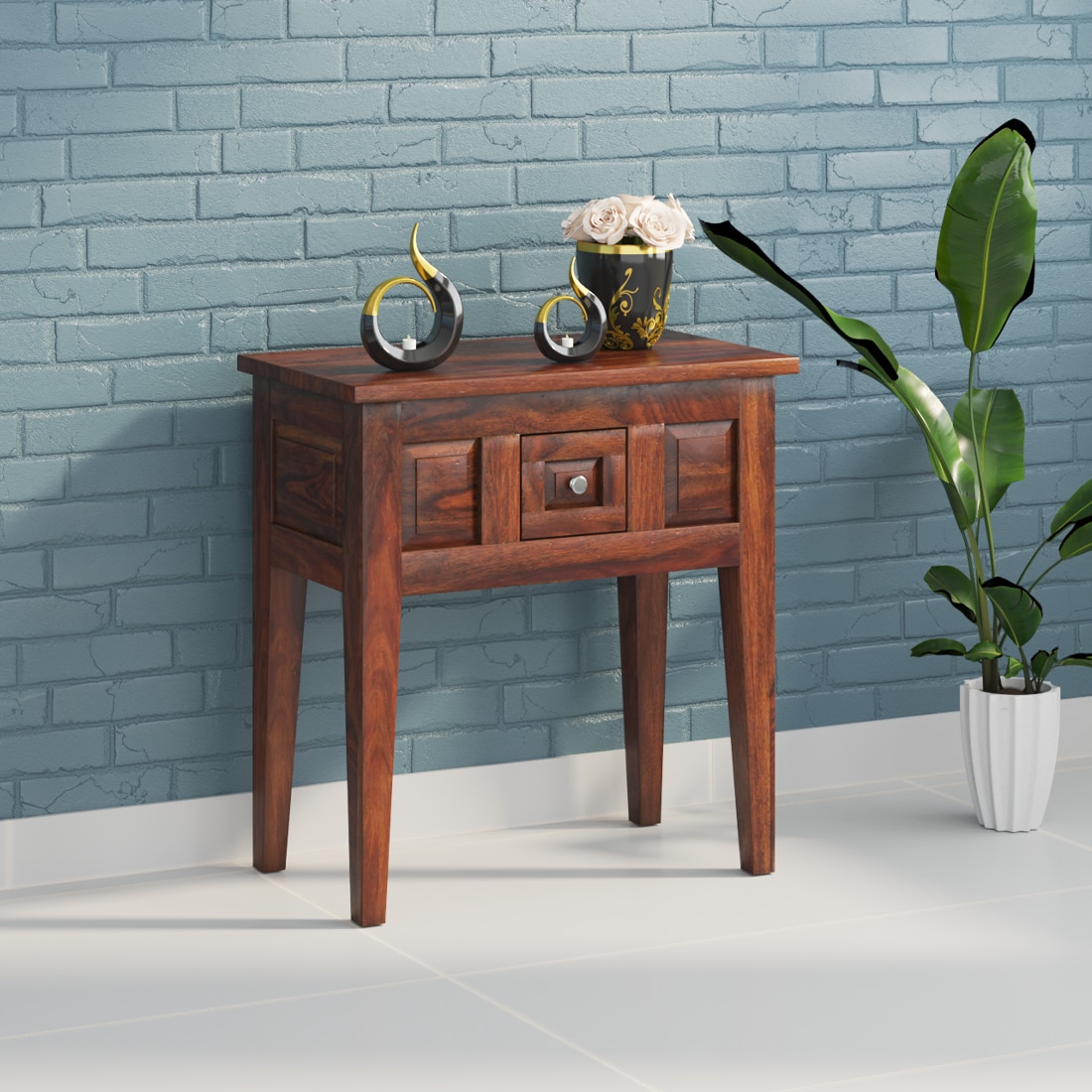 Mko Solid Wood Console Table in Walnut Finish