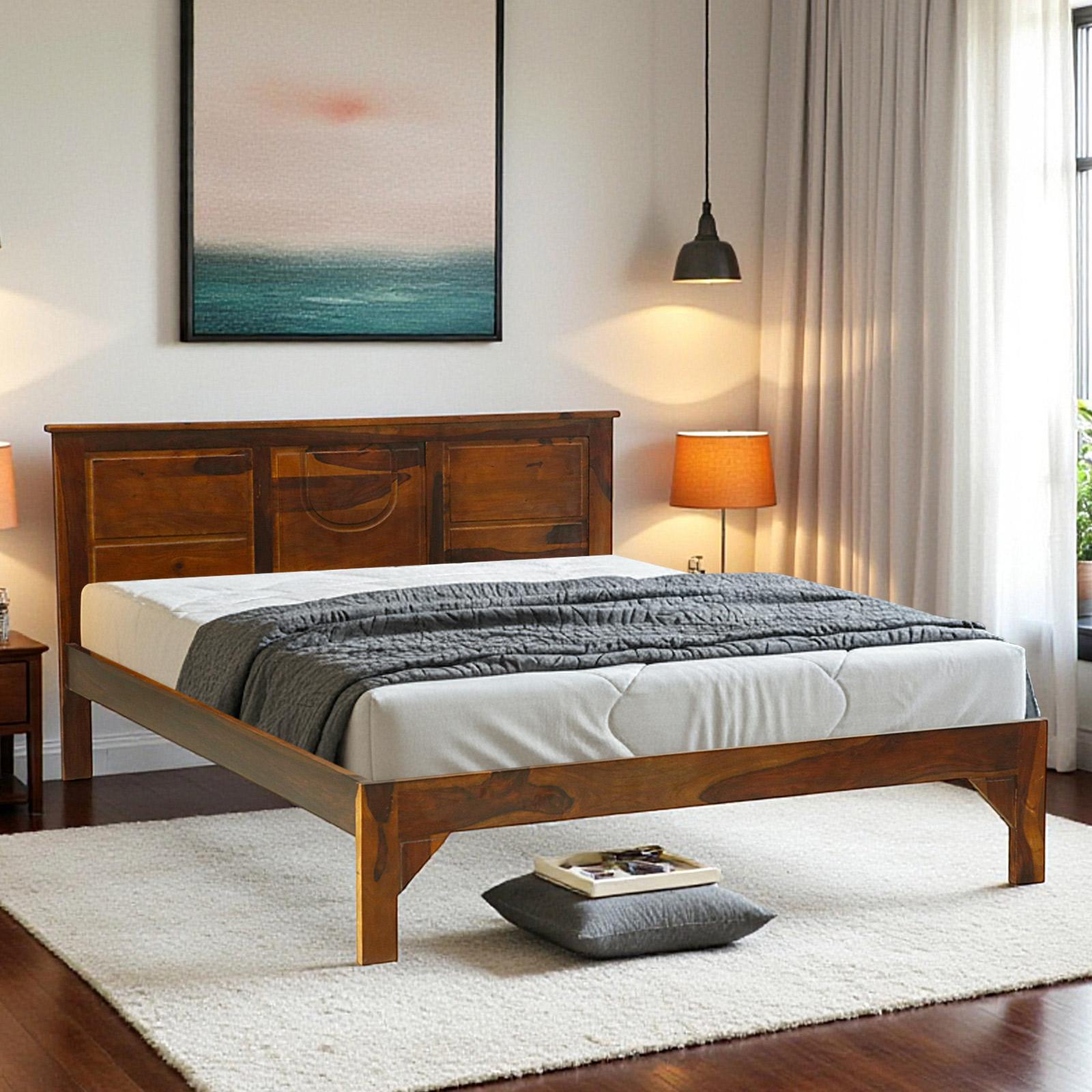 Monarch Solid Wood King  Size Bed Without Storage (Provincial Teak Finish) - Ferrowoods