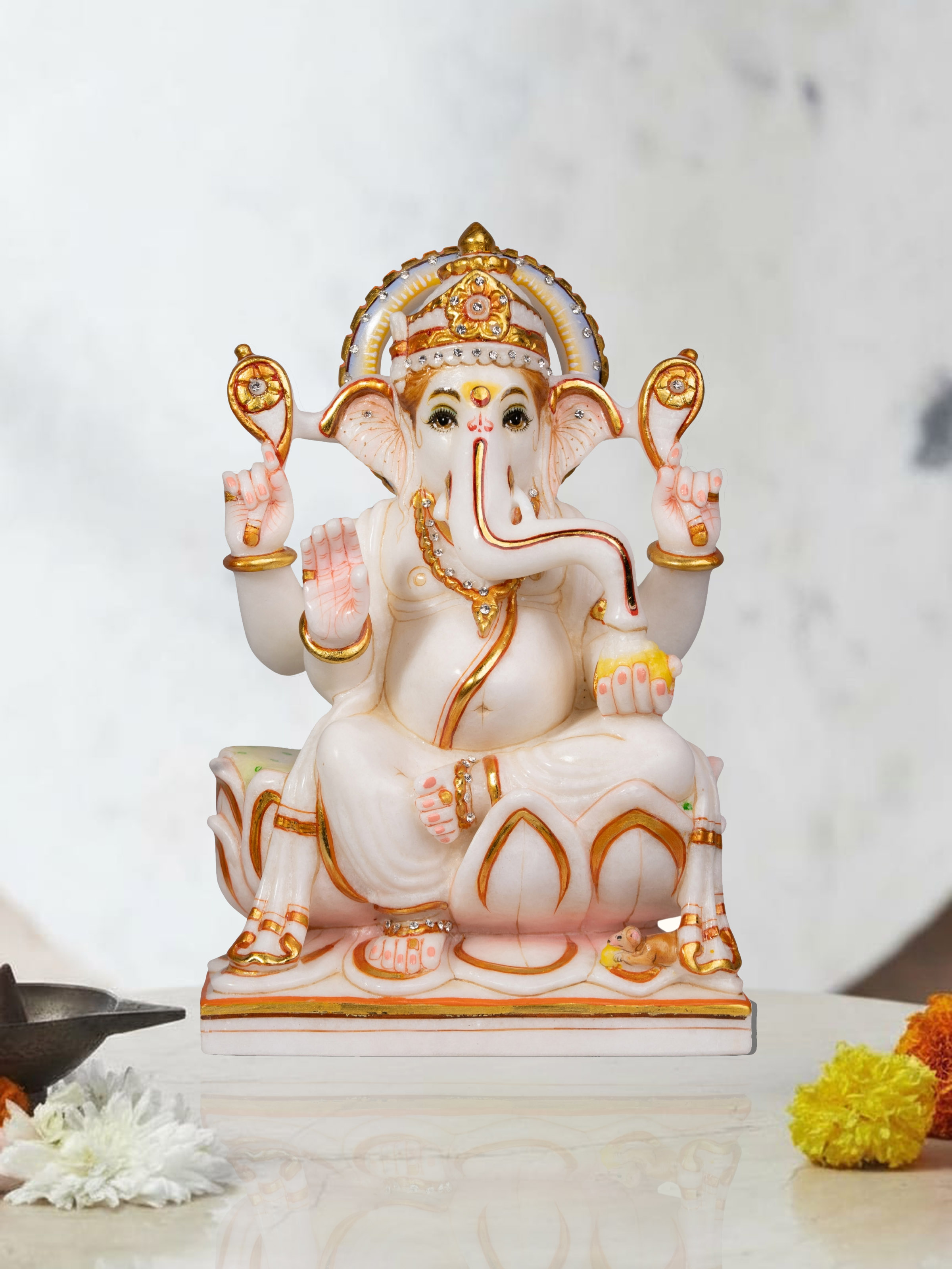 Lifestyle view of Carved Marble Ganesha Idol