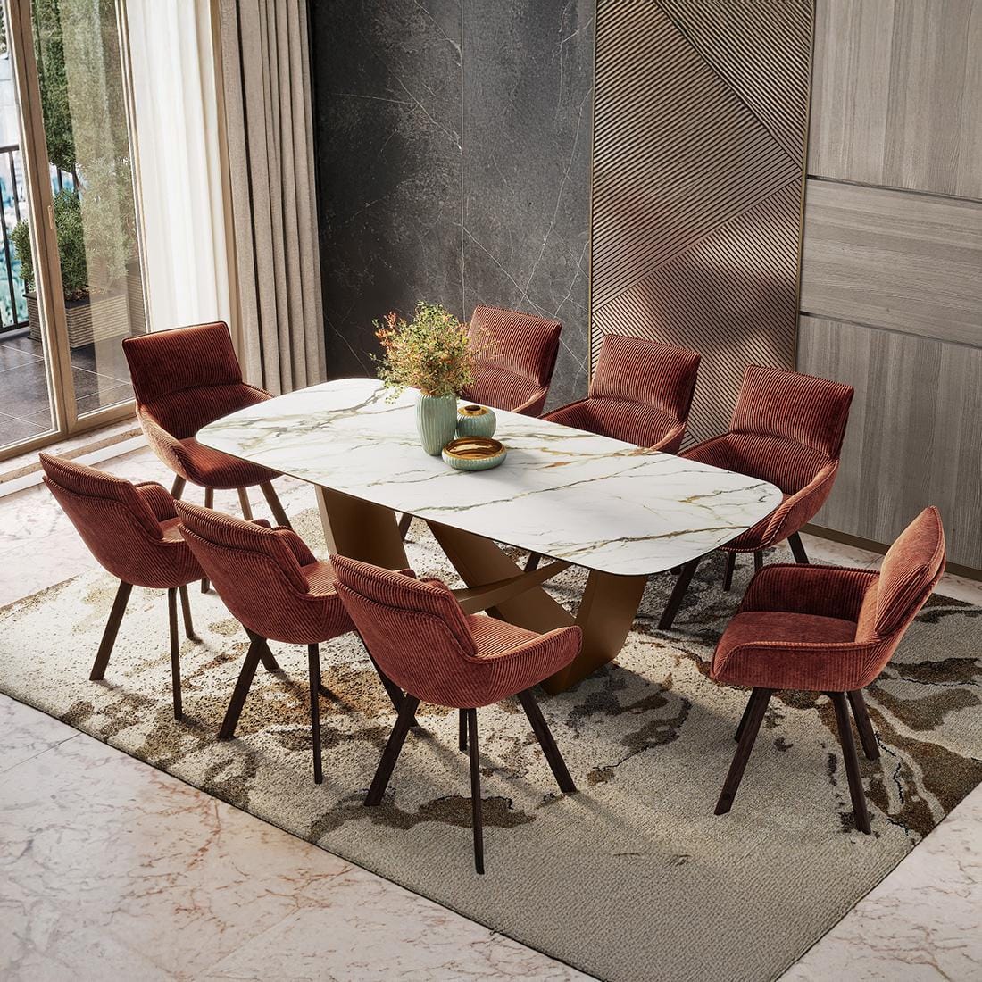 Paloma 8 Seater Pluto Spanish Ceramic Dining Table With Bren Dining Chairs