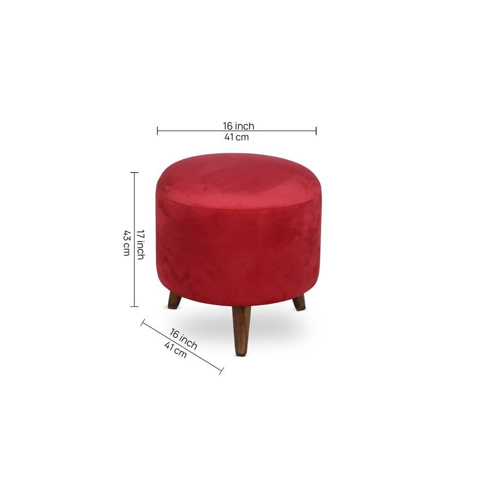 Silas Solid Wood  Ottomon in  Red Colour