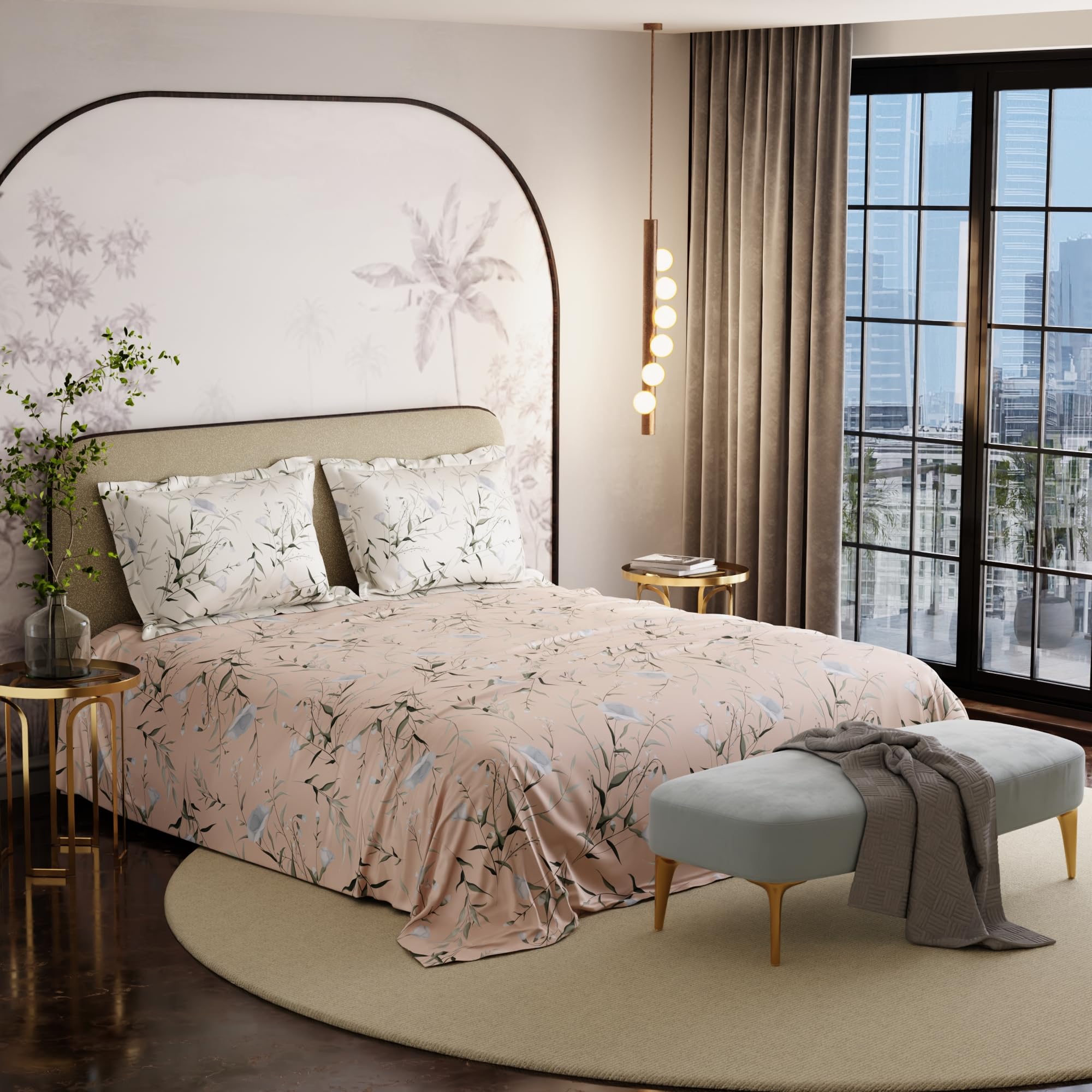 Stoa Paris Super King Size Cotton Bedsheet with 2 Pillow Covers  Size Nectar Bloom Peach - Stoa Paris