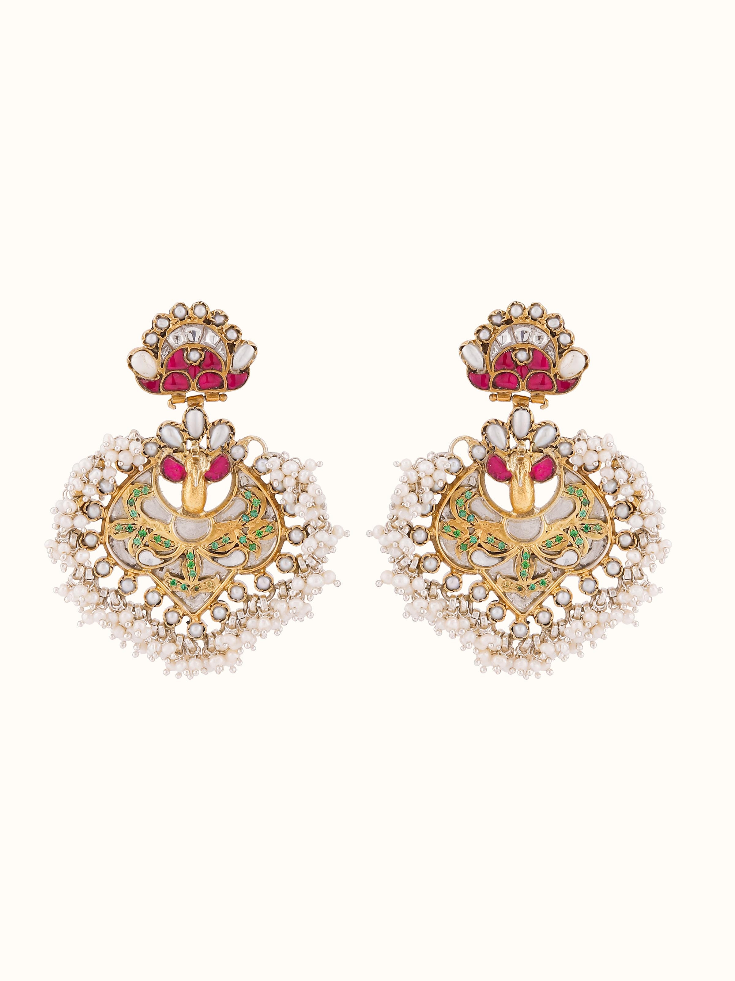 Front view of the silver earrings, highlighting the delicate drop design