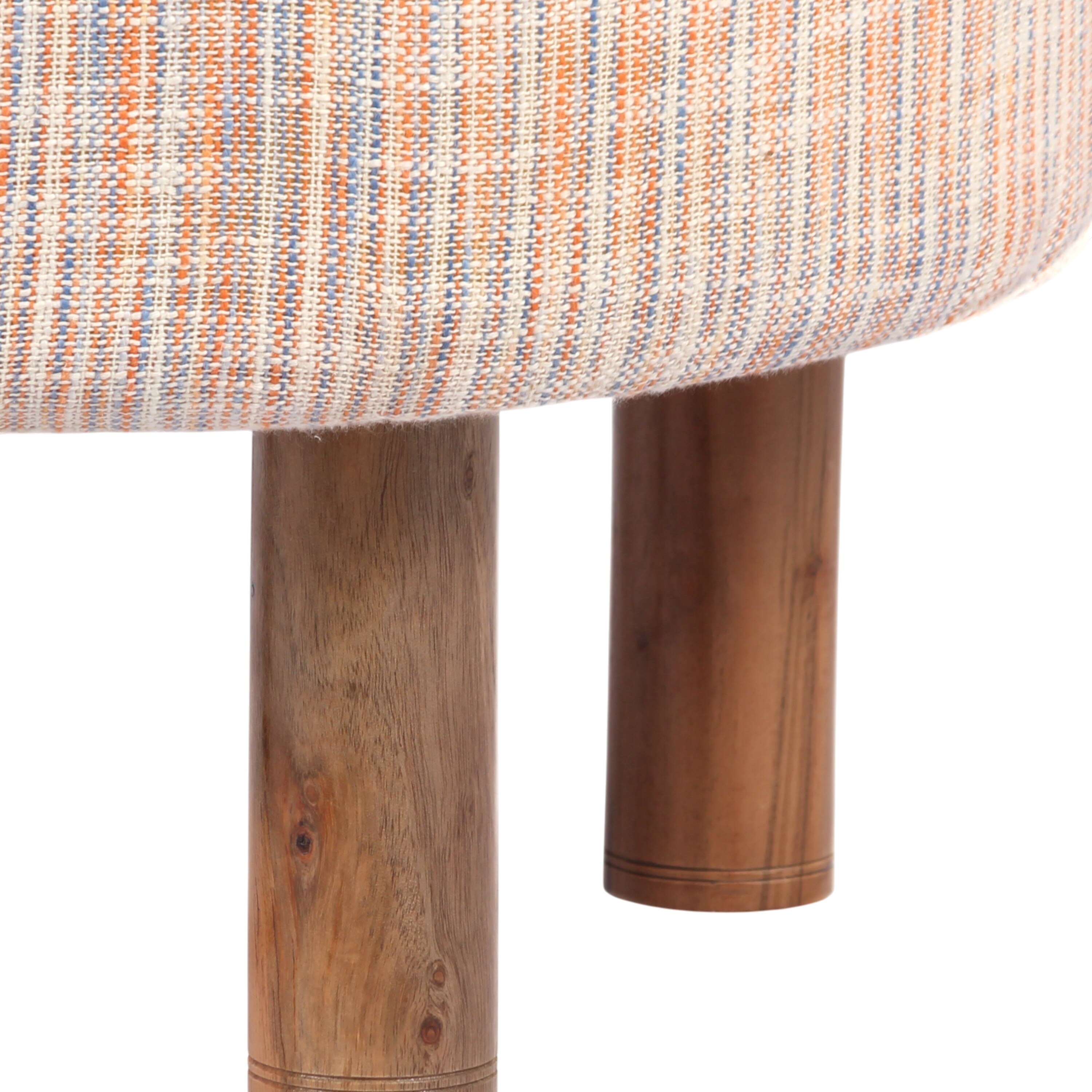 Collio Solid Wood Ottoman Pouffee in Stripe Orange Jackard fabric