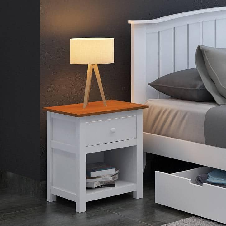 Evelyn Rubber Wood Bedside Table in White Finish