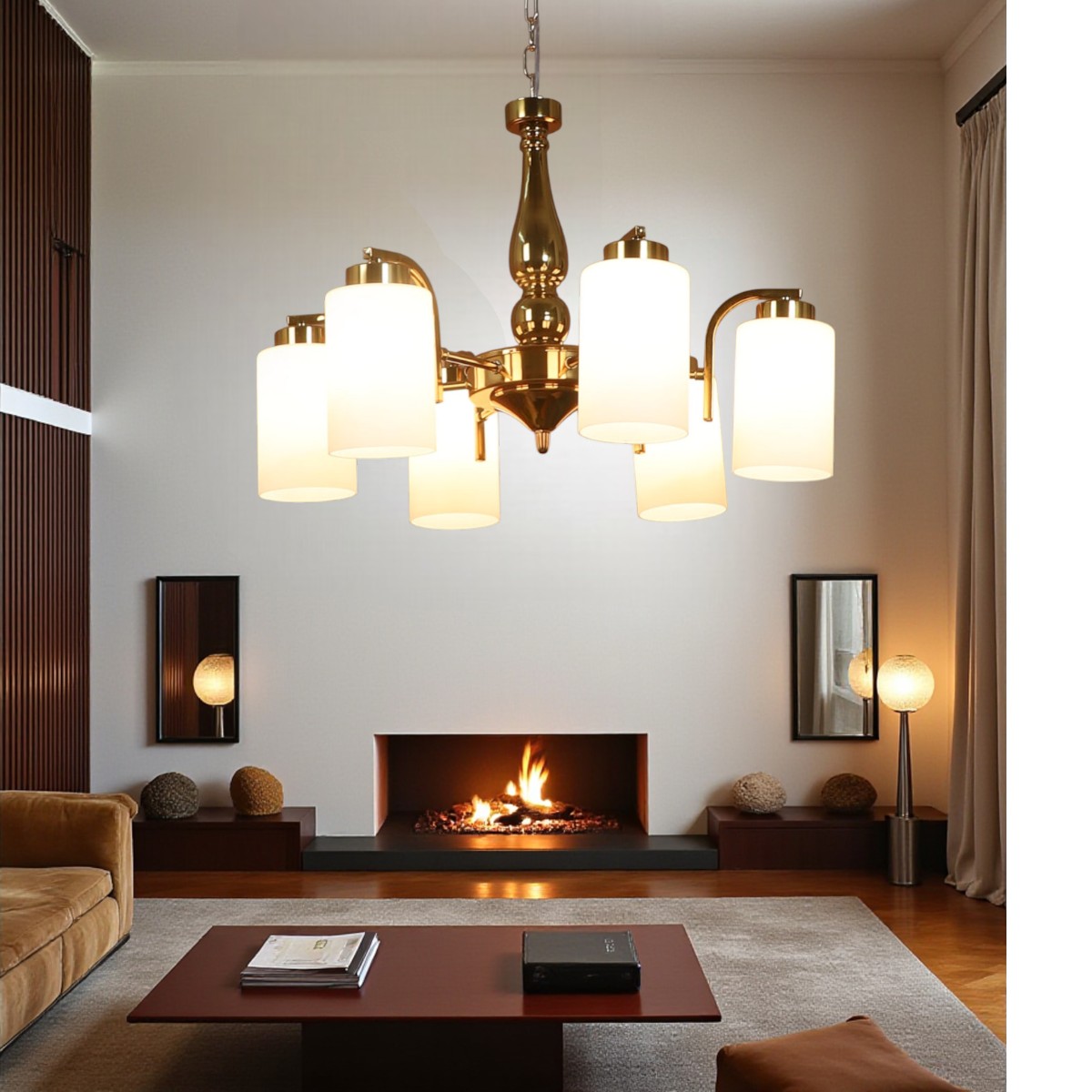 Eliante Mild Steel 6-Light Chandelier, Modern Hanging Ceiling Fixture