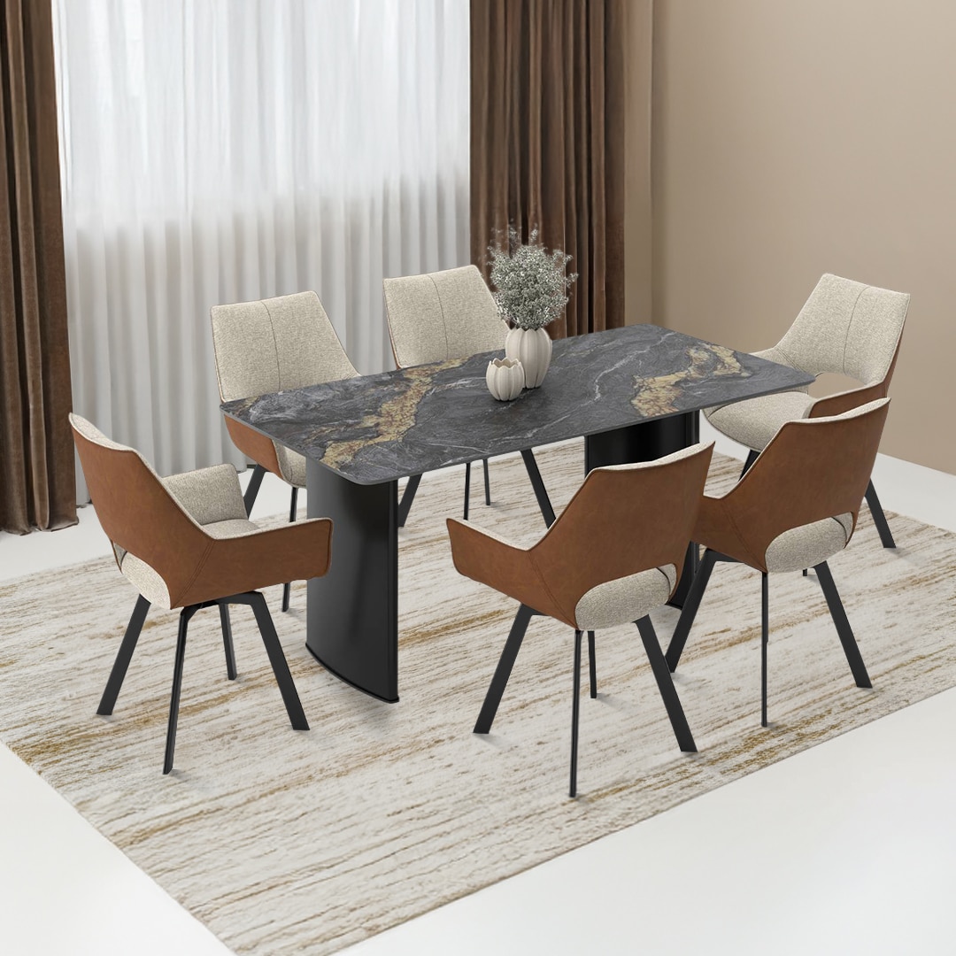 Rosen 6 Seater Ceramic Dining Table with Casey Swivel Dining Chair