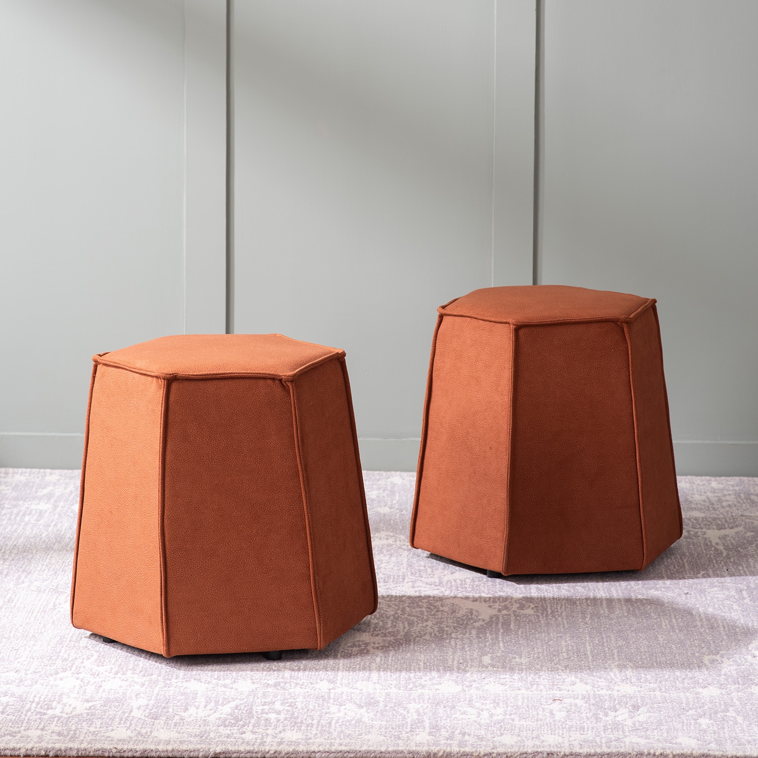 Prism Orange Pouf Ottoman Set Of 2 - Nestroots