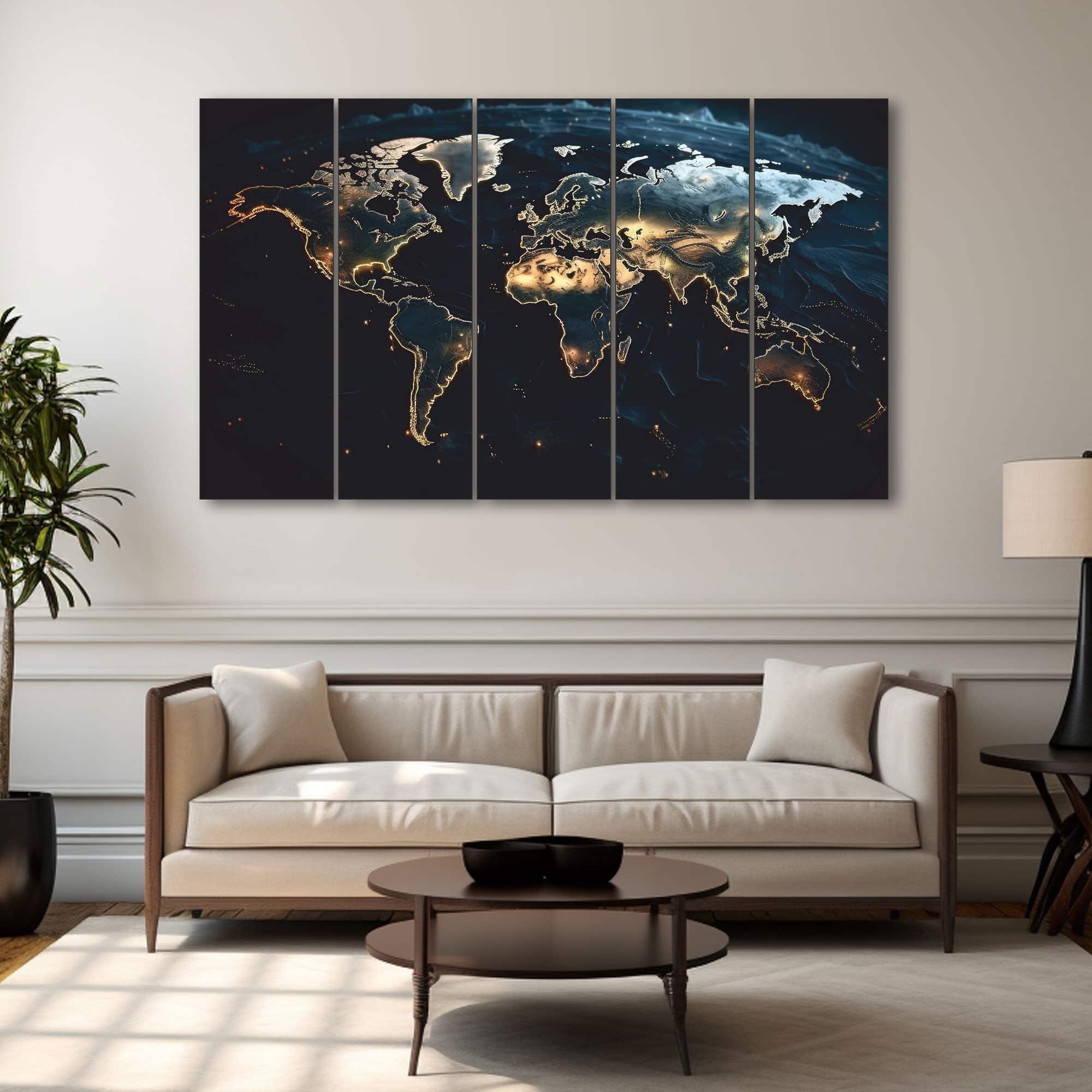 The Castle Decor World Map Wall Art Set of 5 Design 3 27x48 Inch - The Castle Decor