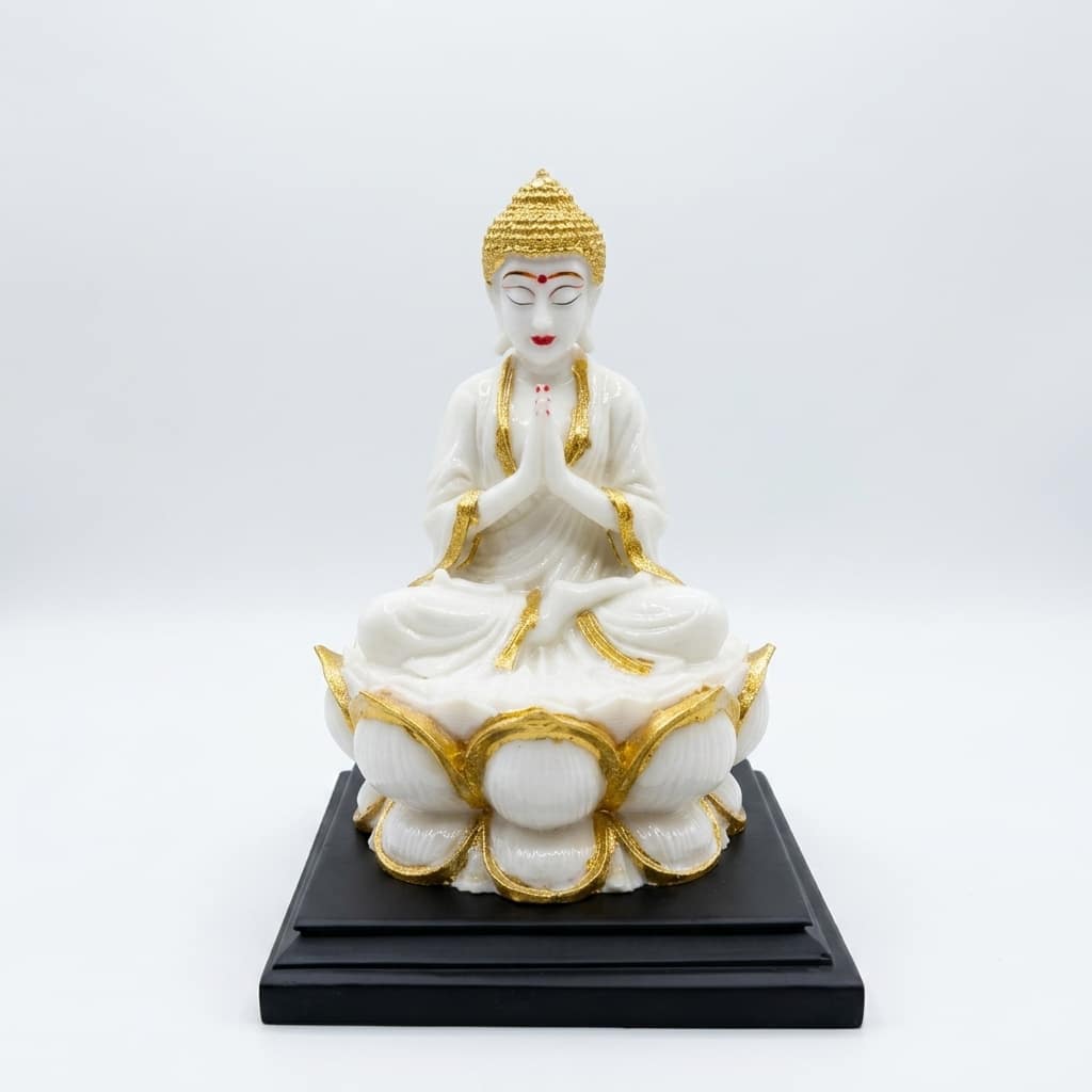 Devotional Sacred Serenity Buddha Statue in White Colour - Vedas