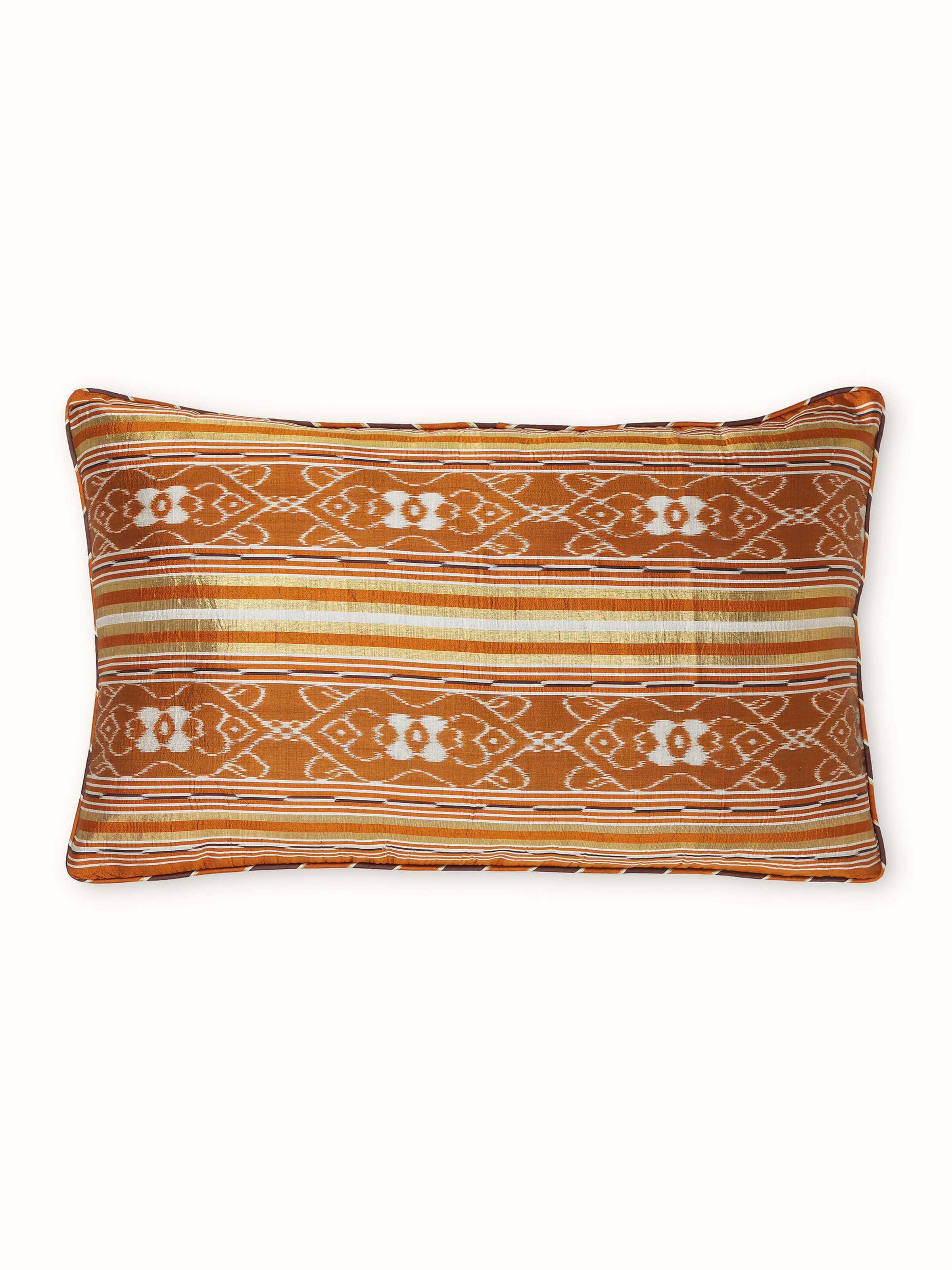 Sanchaya Rust Border Stripe Silk Odisha Ikat Handloom Cushion Cover