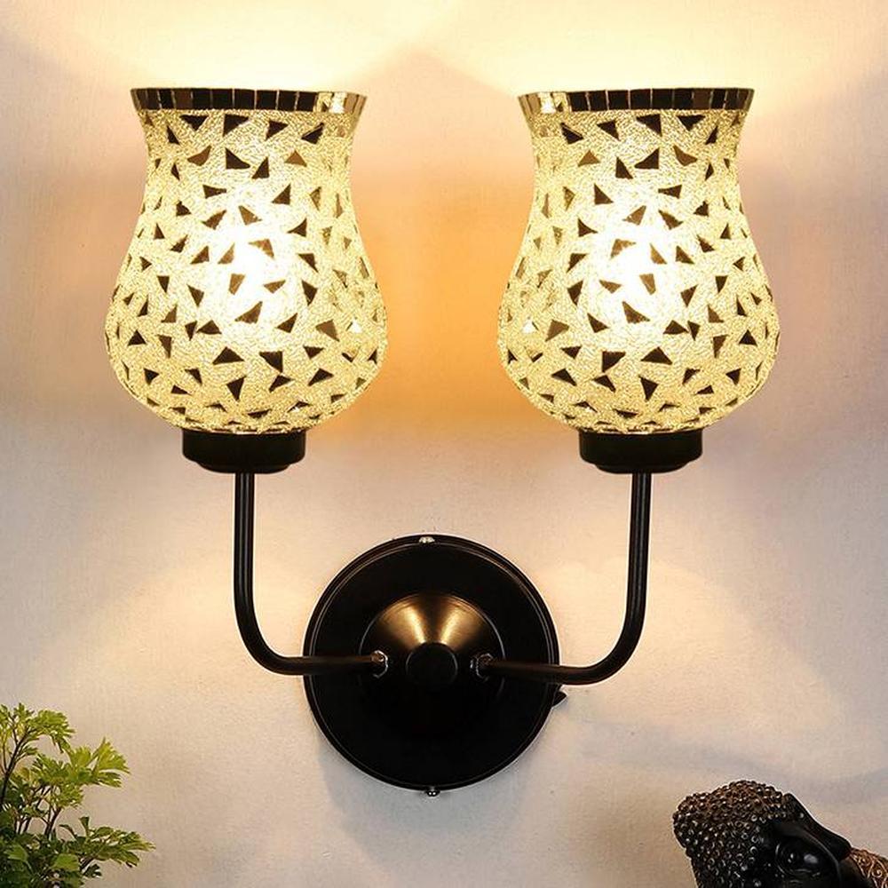 Winston Dual Multicolor Mosaic Glass Wall Mounted Lamp with Iron Base