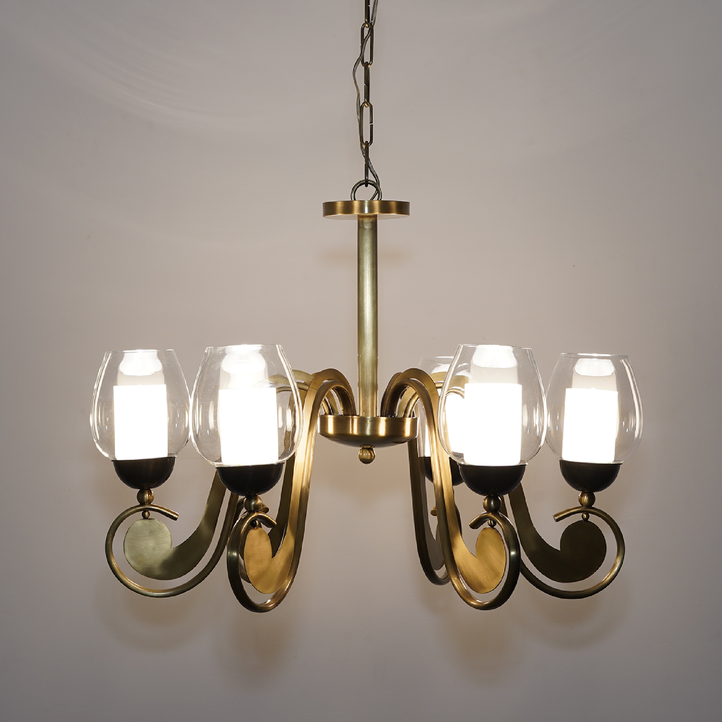 Richmond 5 Light Brass And Glass Chandelier