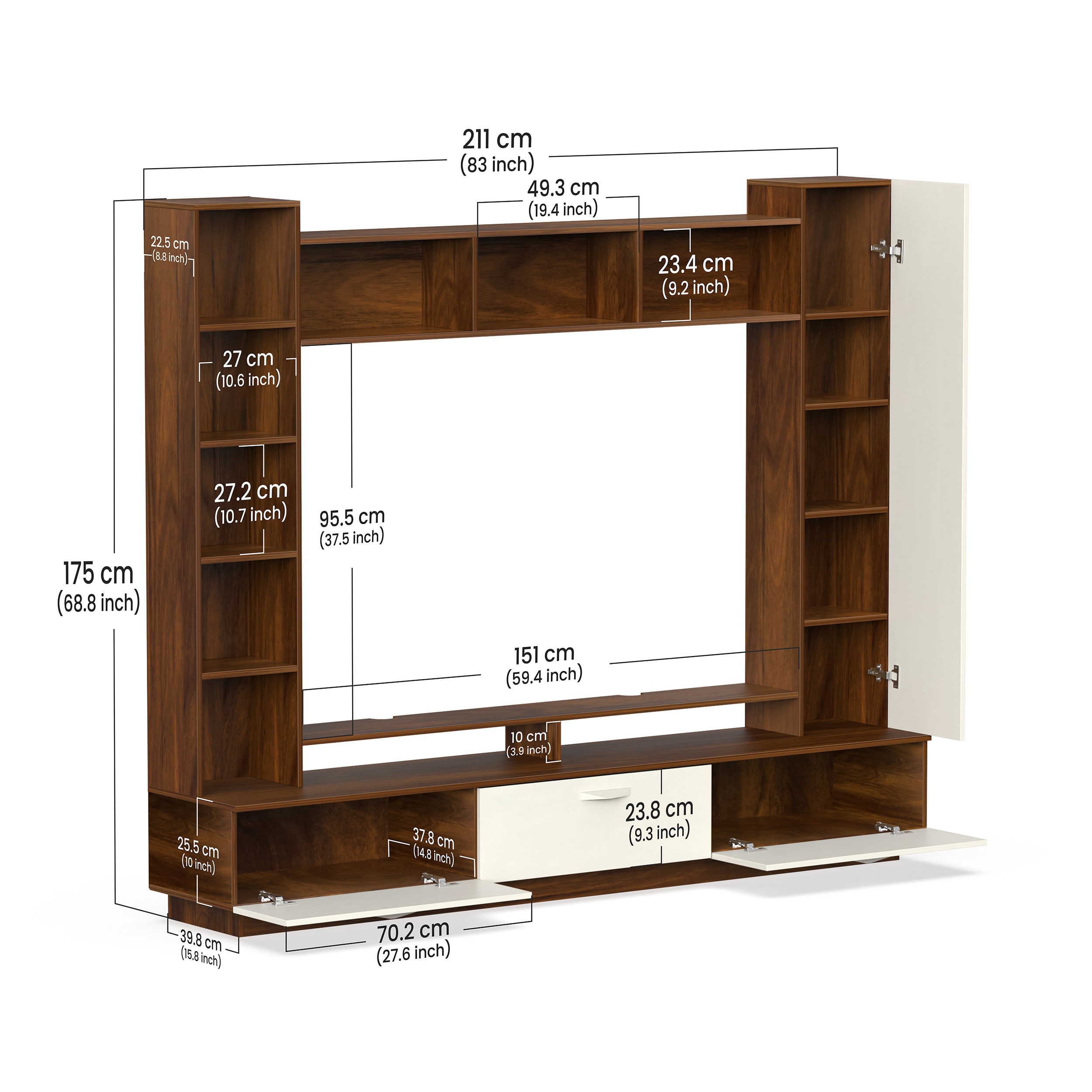 BLUEWUD Fenily Engineering Wood Floor Standing TV Entertainment Unit Set Top Box Stand/TV Cabinet with Shelves for Books & D�cor Display Unit Bed Living Room Upto 60 Inches (Brown Maple & Beige)
