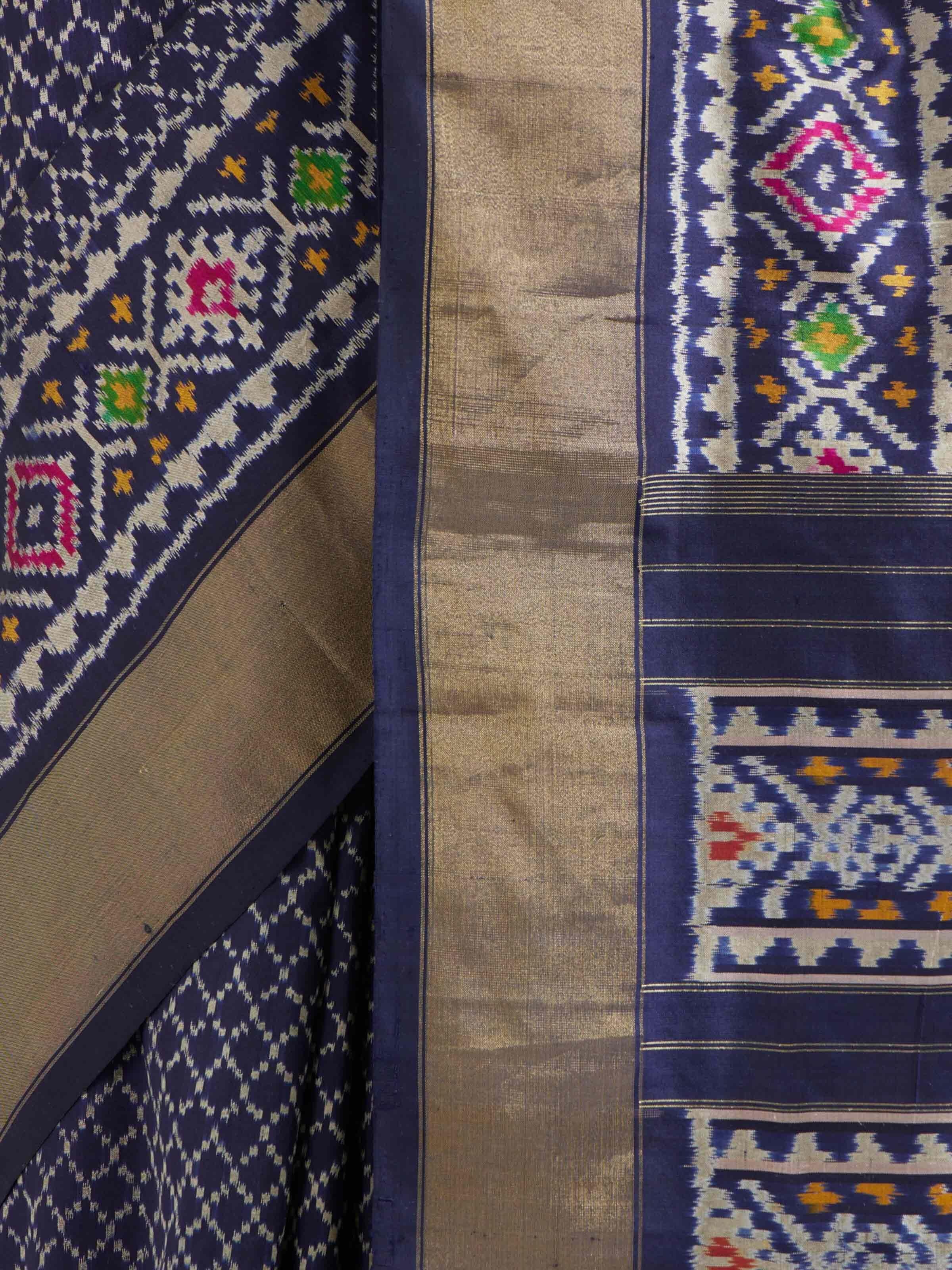 Blue Mulberry Silk Pochampally Weft Ikat Saree