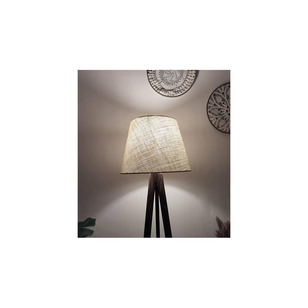 Julius Wooden Floor Lamp with Brown Base and Jute Fabric Lampshade