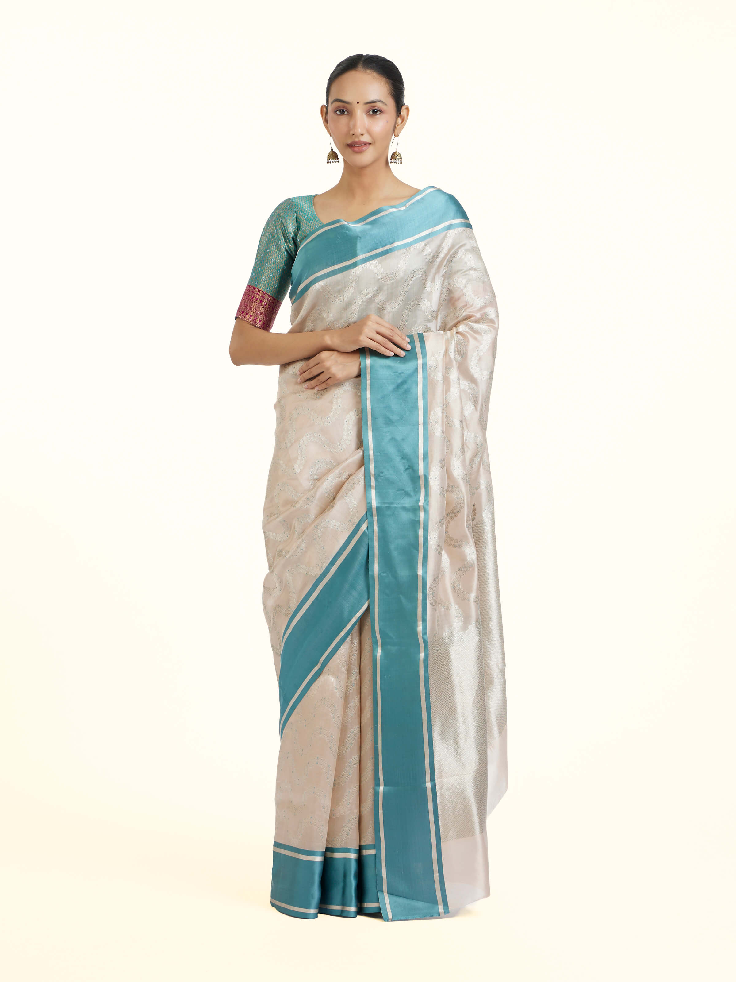Light Peach Chanderi Aknaliya Saree