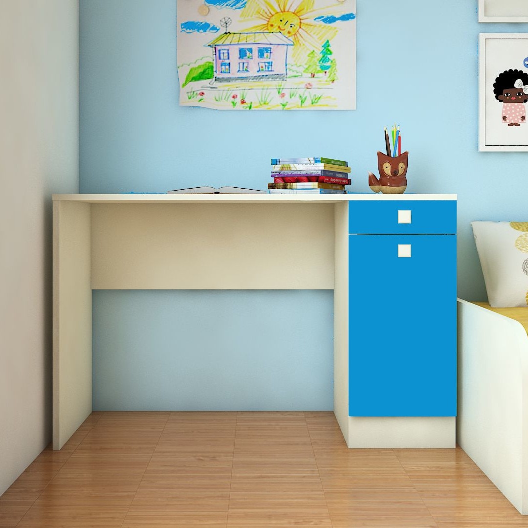 Celestia Kids Study Desk with Shuttered Cabinet and Drawer in Azure Blue Colour - Adona