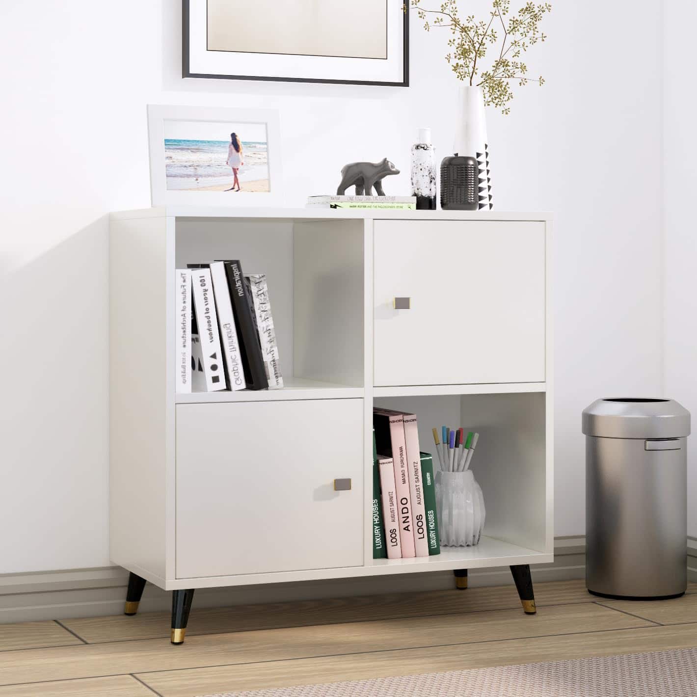 Hexa Engineered Wood Bookshelf Multipurpose Storage Rack in Frosty White Colour - HexaRed