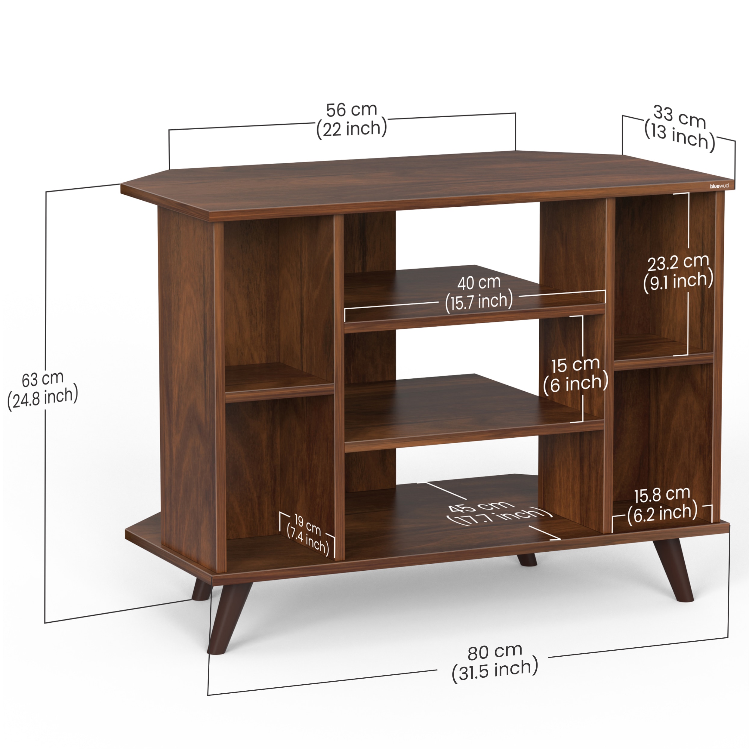 BLUEWUD Gautier Engineering Wood Floor Standing TV Entertainment Unit Set Top Box Stand/TV Cabinet Panel with Shelves for Books & D�cor Display Unit Bed Living Room Upto 42" (Brown Maple)