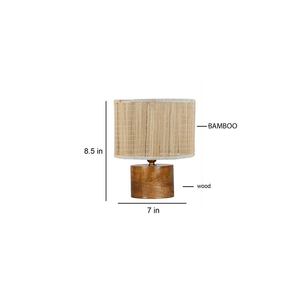 Clifford Round Bamboo Table lamp with Natural Wood Base