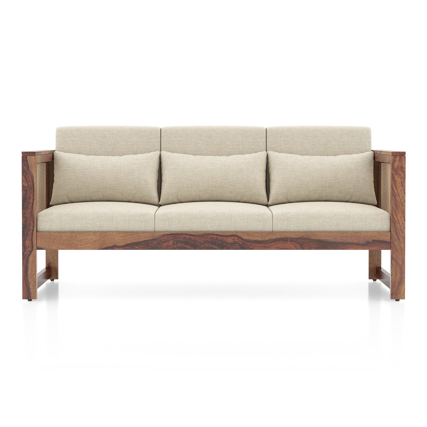 Korai Plus Three seater sofa -Finish -Teak,Fabric - Macadamia Brown Hopsack weave