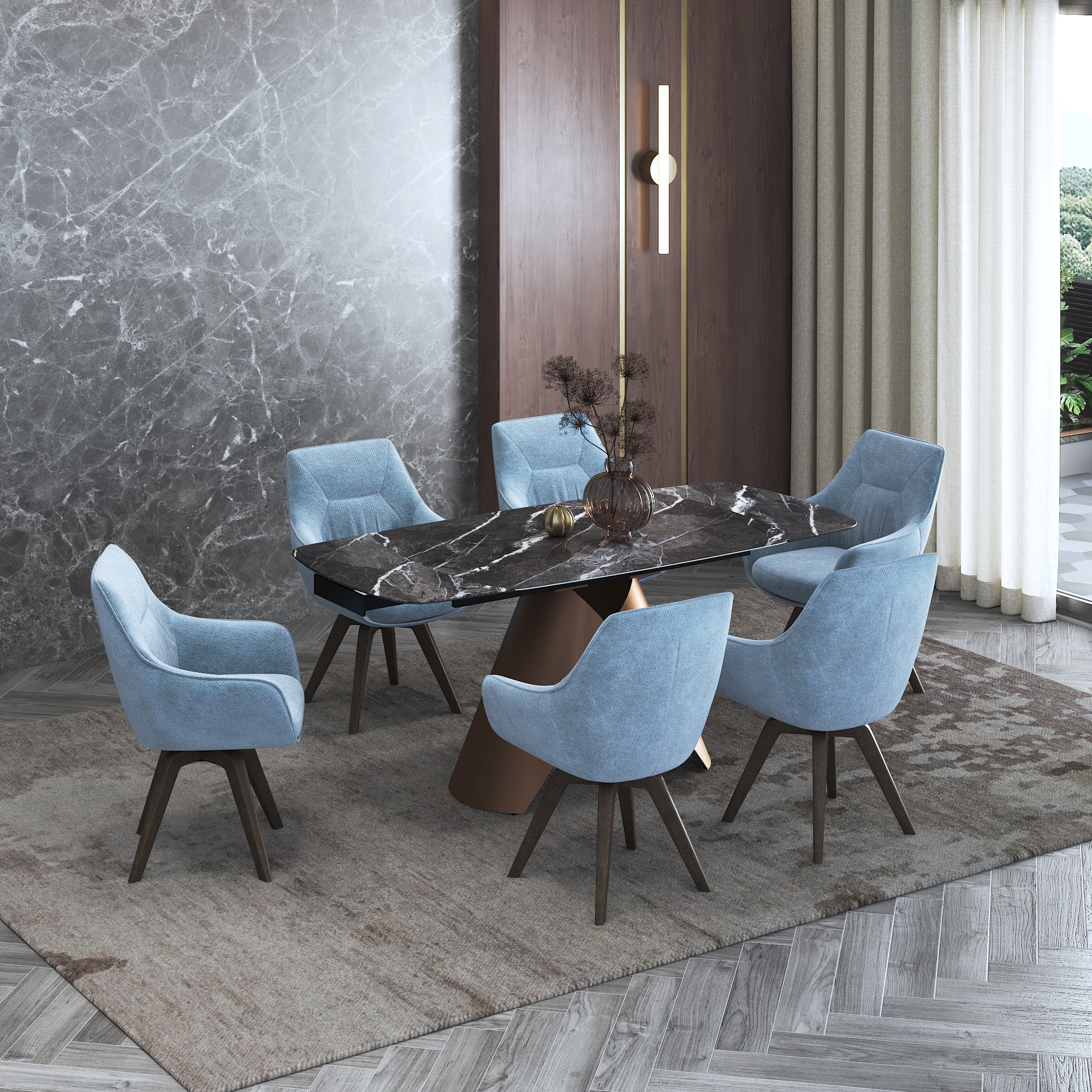 Aeris Ceramic 4 To 6 Seater Extendable Dining Table With Set of 2 Selene Dining Chair - Urban Ladder