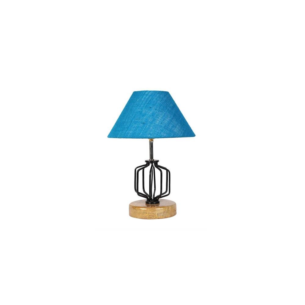 Wren Turquoise Jute Table lamp with Wood & Iron Base