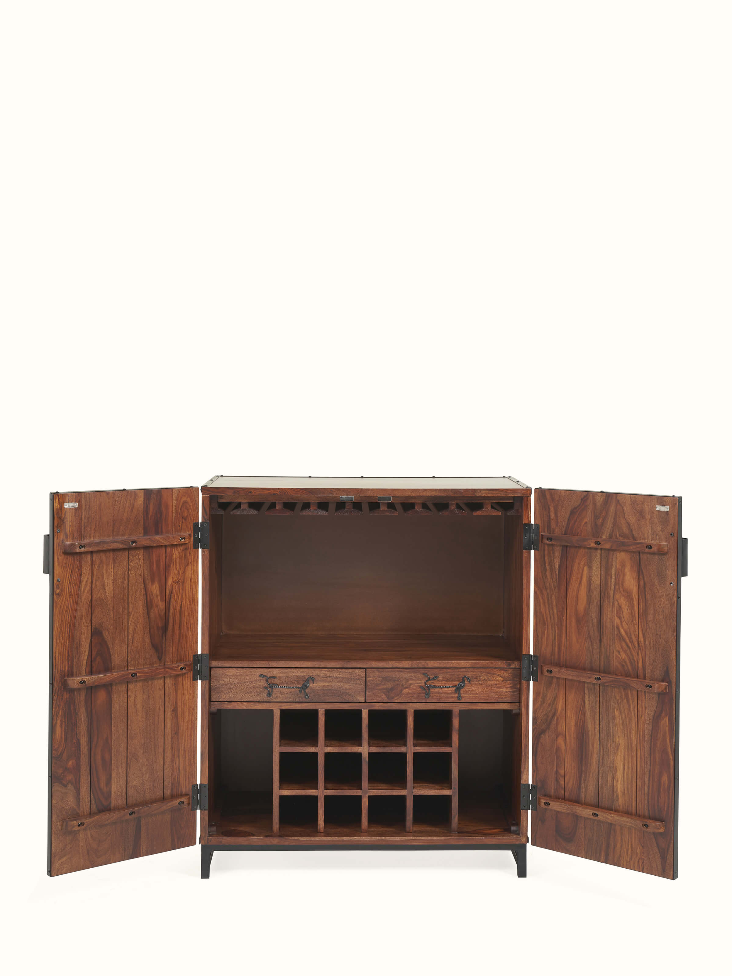 Sheesham Wood & Wrought Iron Bar Cabinet